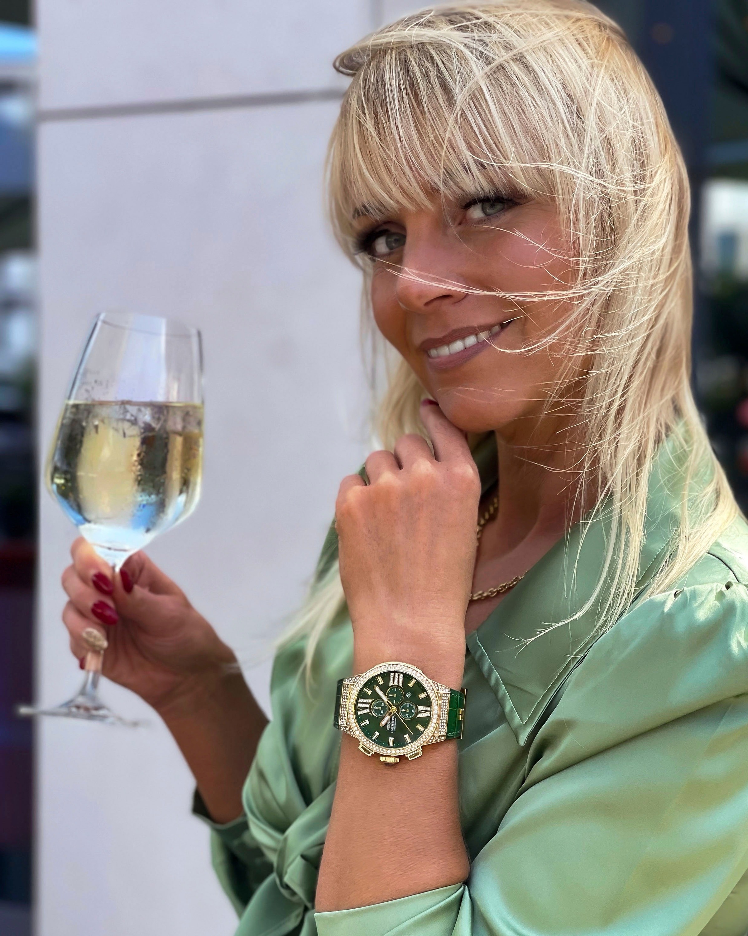 HAEMMER GERMANY Chronograph »EMINENT«, Quarzuhr, Damenuhr, Datum, Stoppfunktion, Saphirglas, Lederarmband