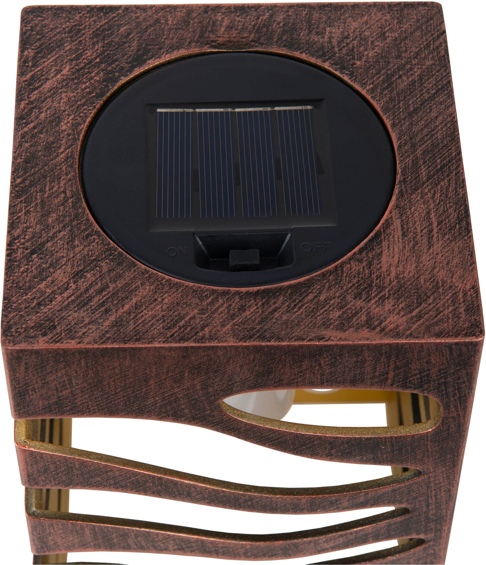 näve LED Solarleuchte »Hilda« LED-Modul 1 Stk. Warmweiß quadratisch, gold/braune Marmoroptik, Flammeneffekt, Dämmerungssensor