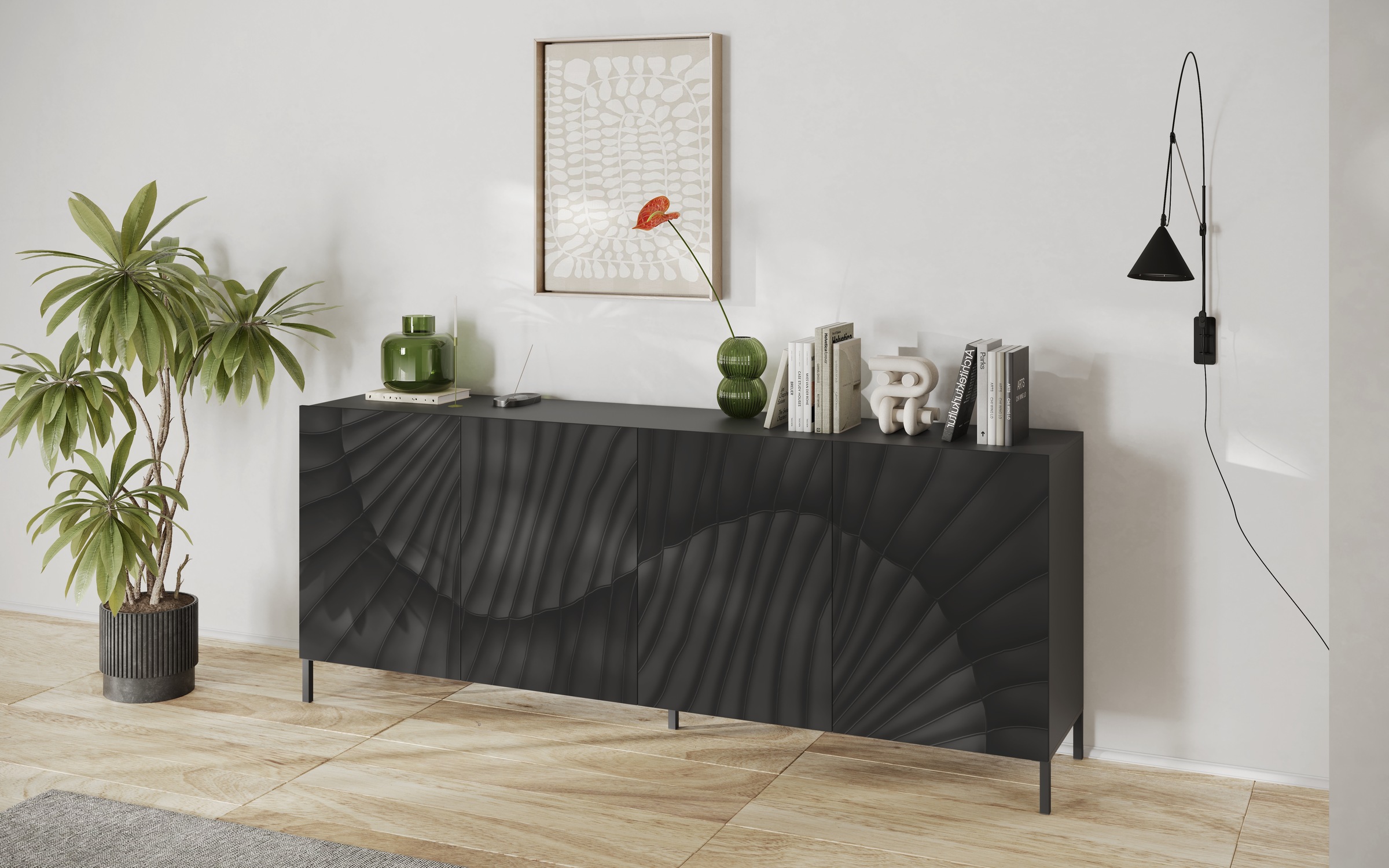 INOSIGN Sideboard »Snake, Kommode, Anrichte, Stauraummöbel Breite 241 cm, Siebdruck-Front«, moderne Wohnmöbel, 4 Türen, viel Stauraum, stilvoll und funktional