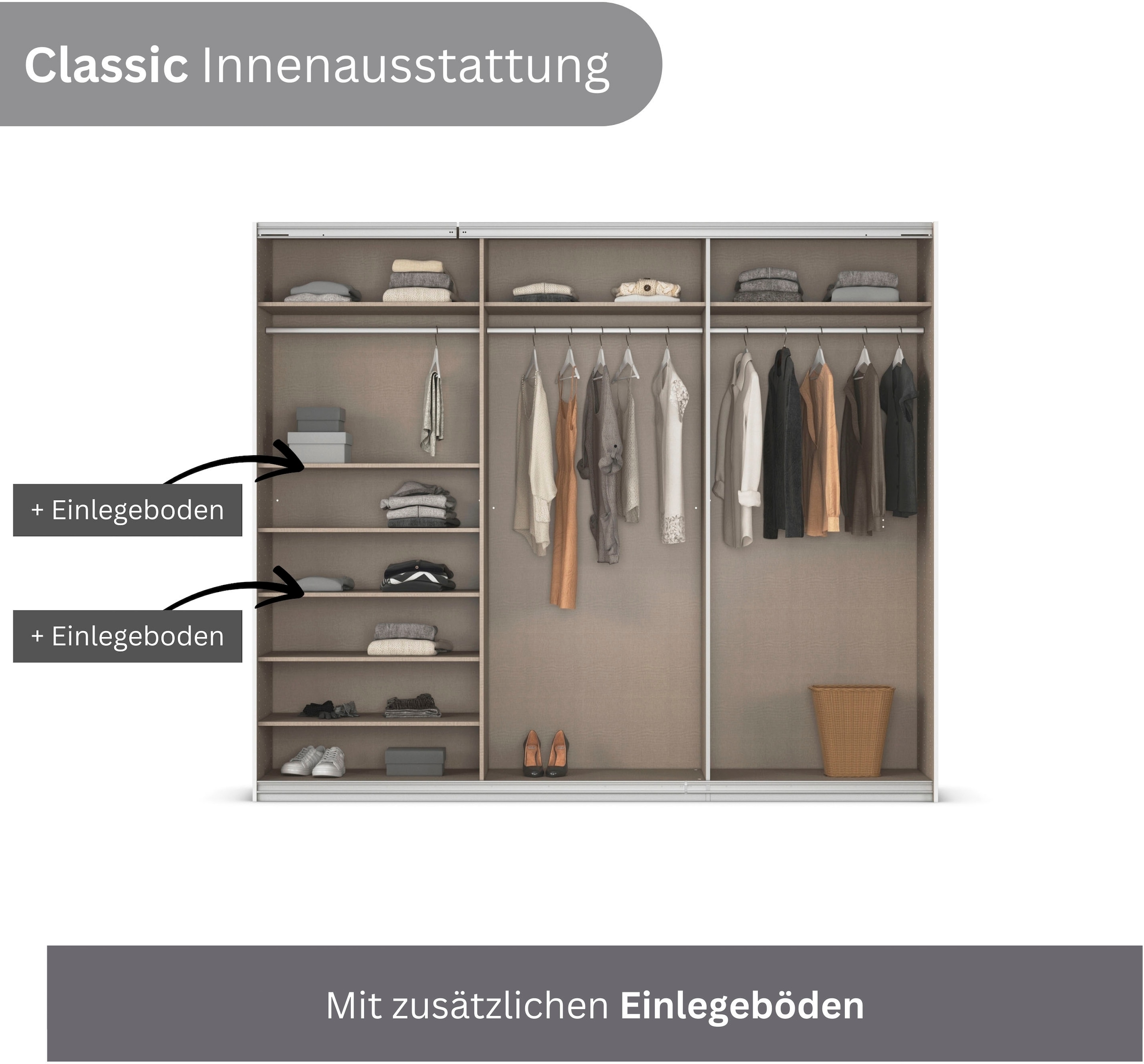 INOSIGN BY RAUCH Schwebetürenschrank »Kleiderschrank Schrank Garderobe Schlafzimmerschrank THANOS«, (in 3 verschiedenen Ausstattungen BASIC/CLASSIC/PREMIUM), Optional mit Spiegel, Metall-Griffleisten alufarben MADE IN GERMANY