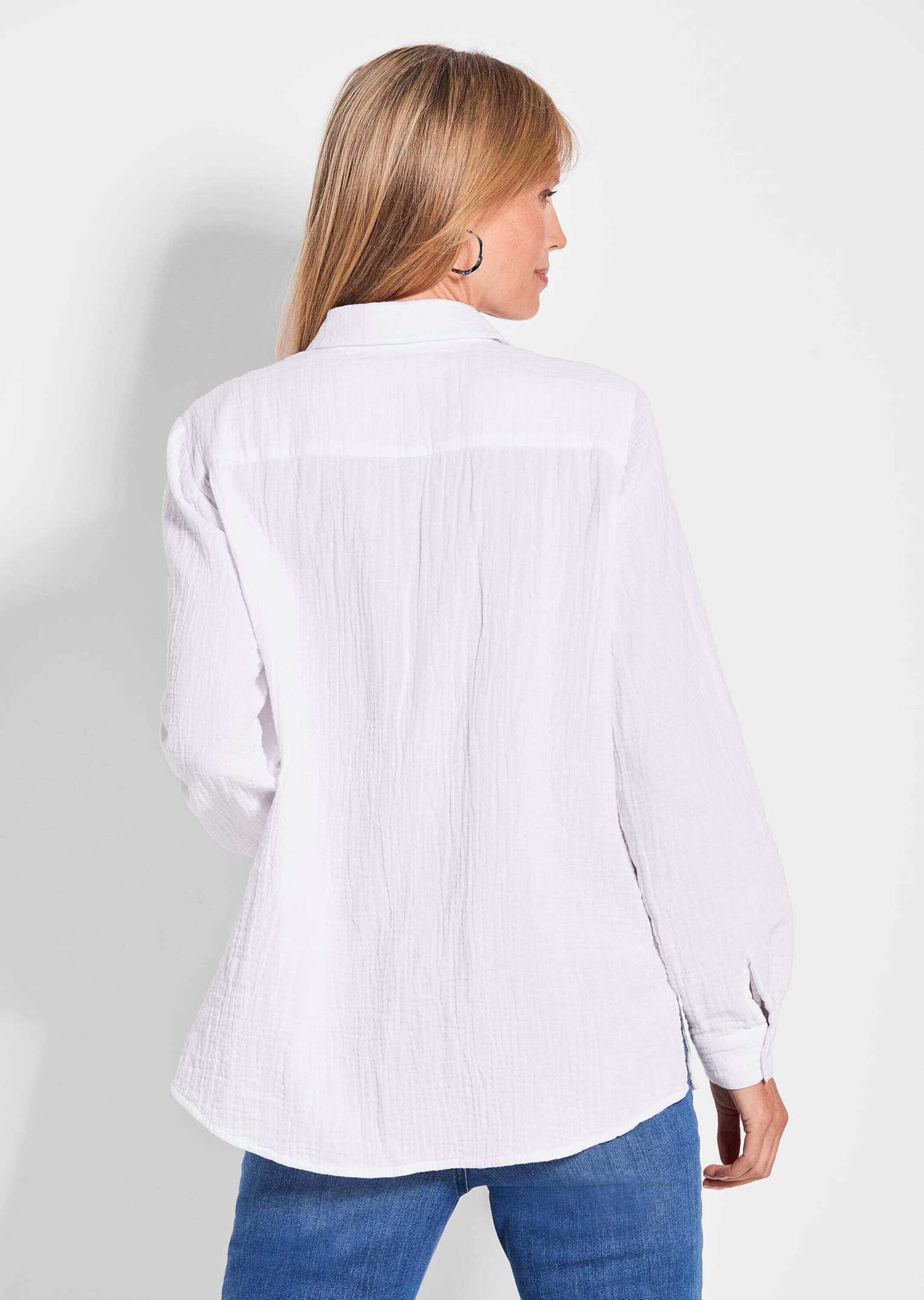 GOLDNER Hemdbluse »Verlängerte Langarm Musselin-Bluse« überaus hautfreundliche Qualität