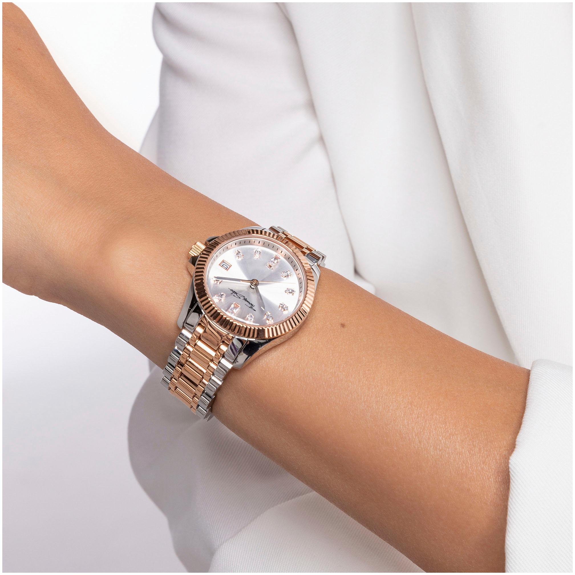 THOMAS SABO Quarzuhr »DIVINE«, Armbanduhr, Damenuhr, Datum, Mineralglas mit Saphirbeschichtung