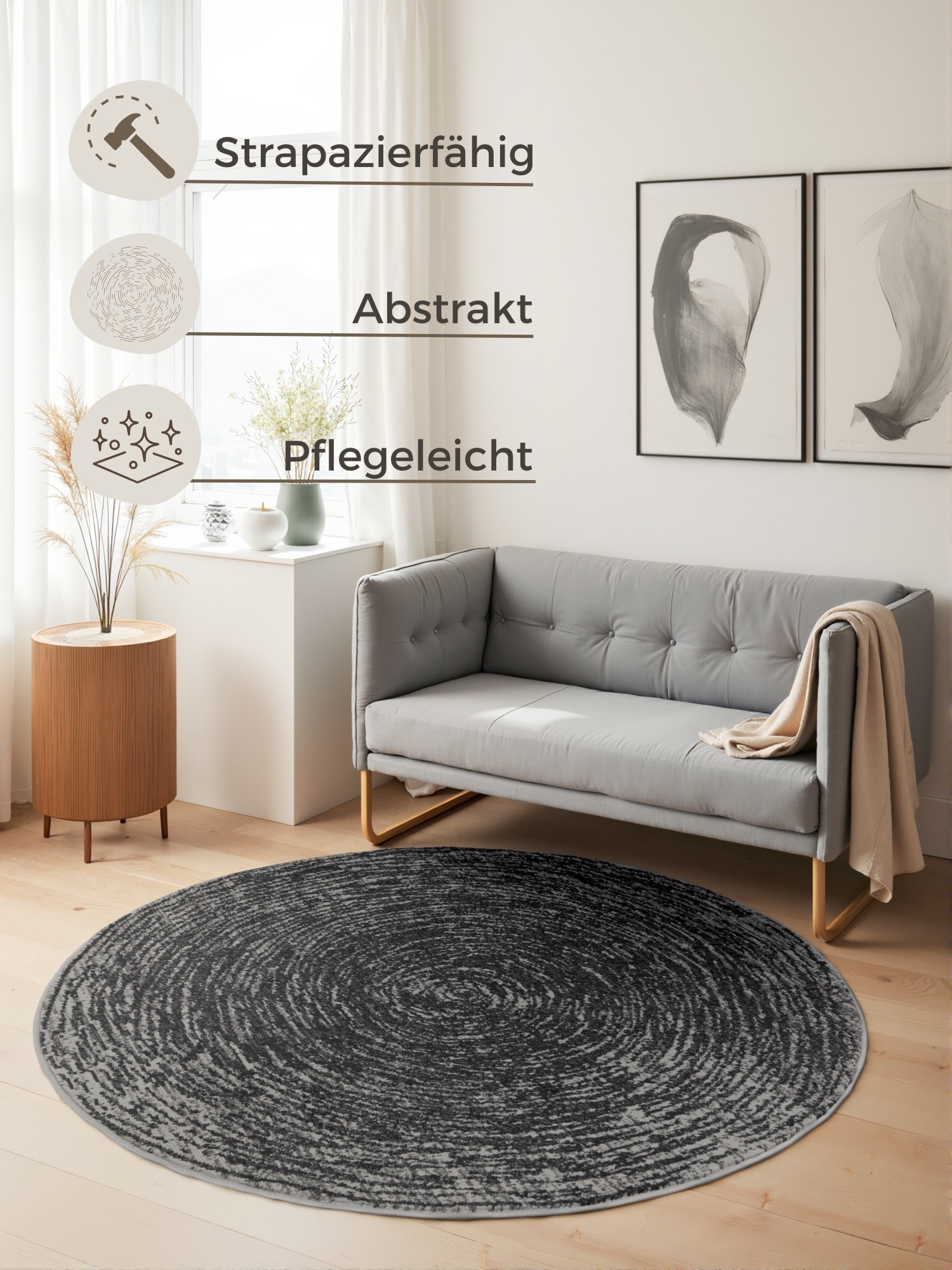 HANSE Home Teppich »Cavallo« rund 9 mm Höhe Wohnzimmer, Schlafzimmer, Flur, Kurzflor, meliert, Vintage, weich