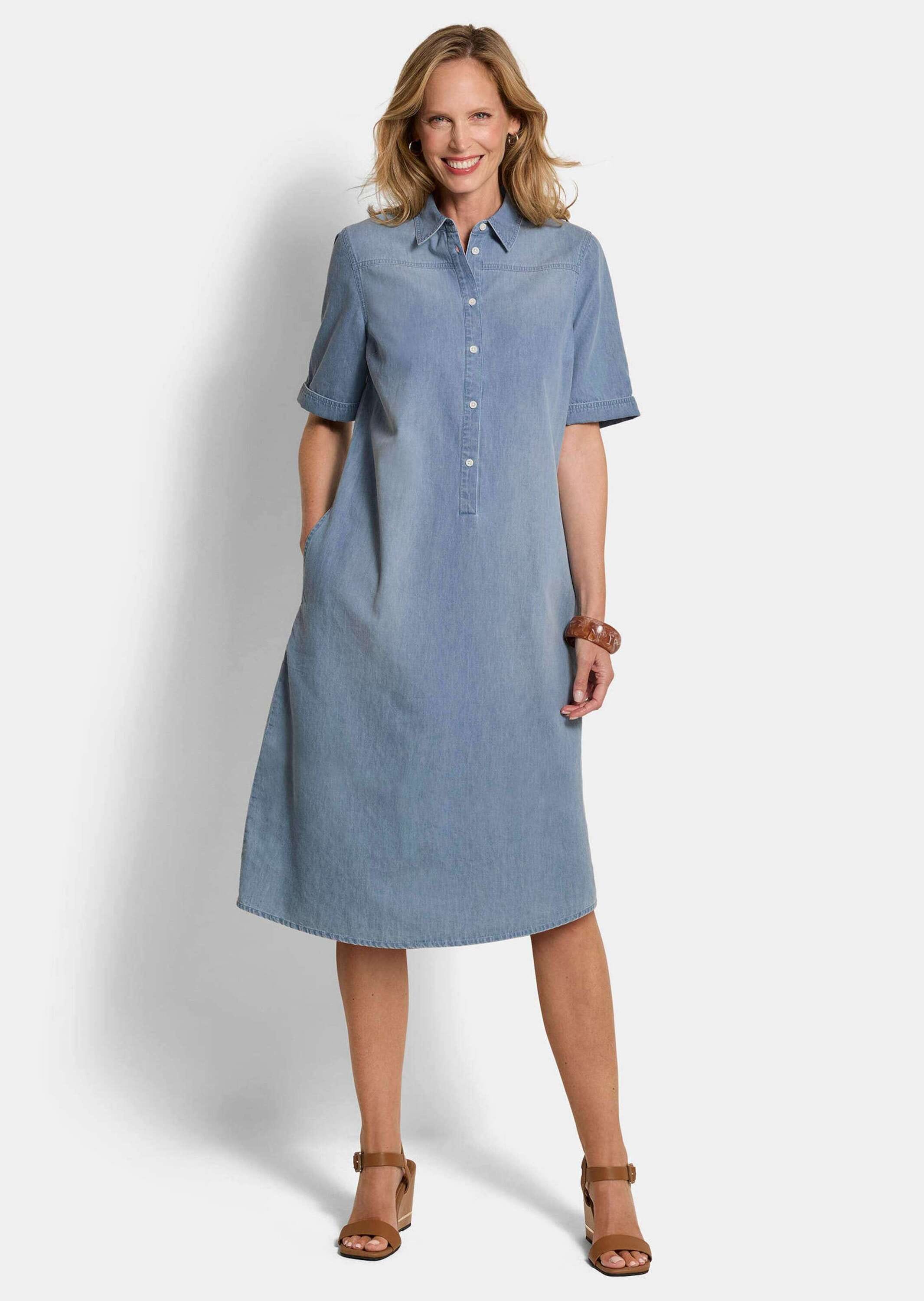 GOLDNER Sommerkleid »Baumwollkleid mit heller Waschung« Ohne Taschen Nahttaschen an der Seite