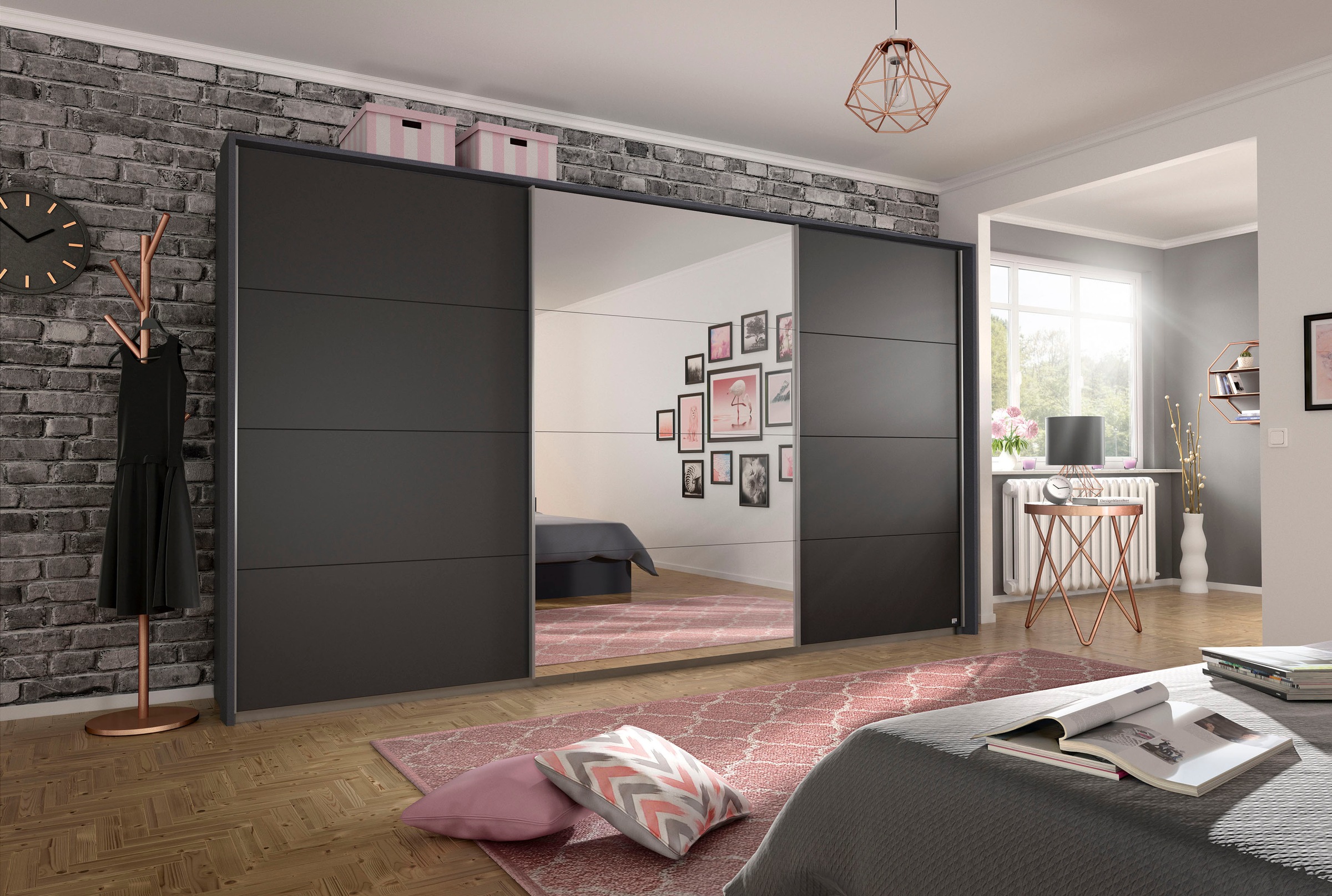 rauch Schwebetürenschrank »Kleiderschrank Schrank Garderobe CORTONA mit Passepartout«, und optionaler Beleuchtung inkl. Inneneinteilung 2 Boxen und Böden