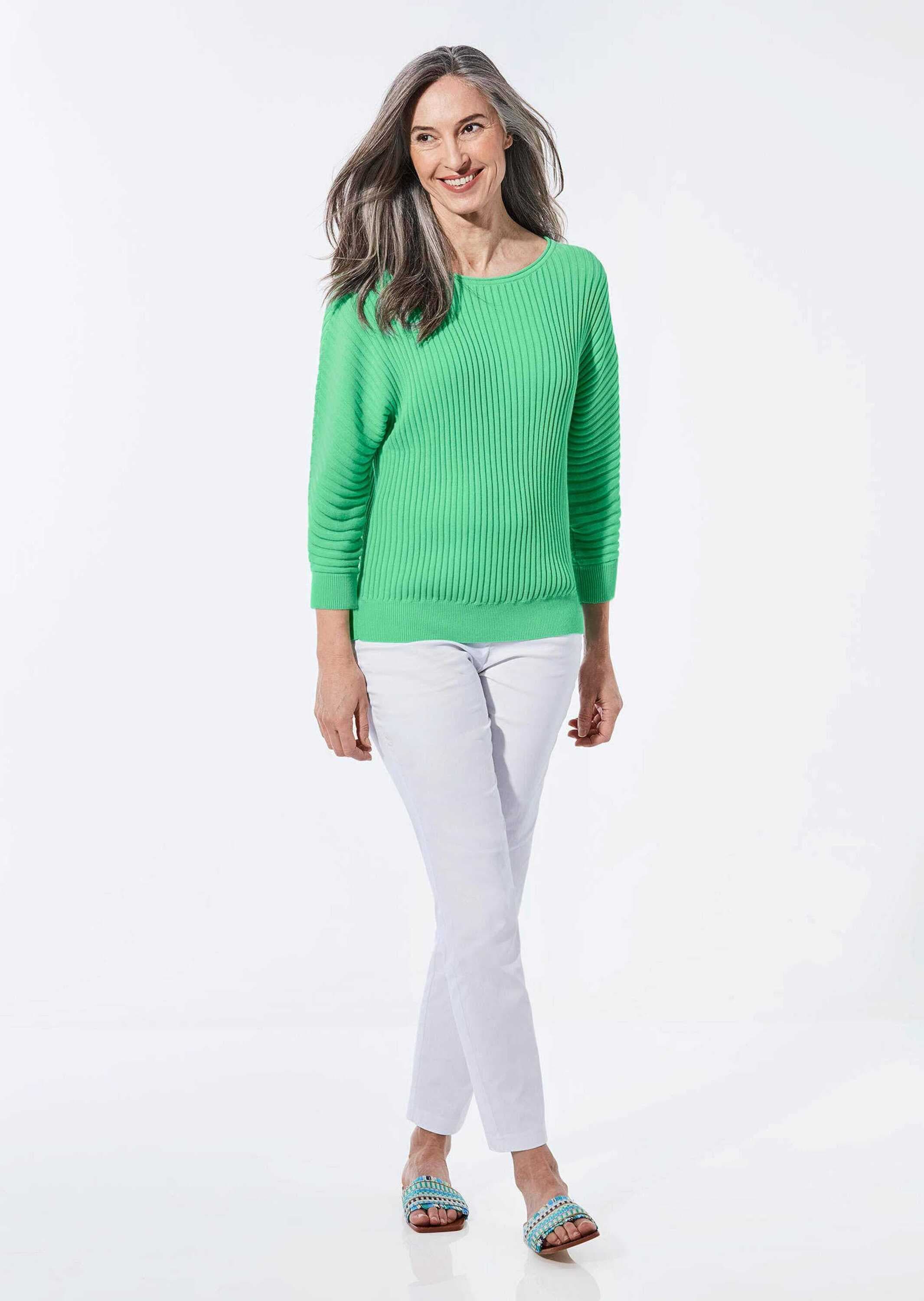 GOLDNER Rundhalspullover »Baumwollmix mit Fledermausärmeln und Rippstruktur«