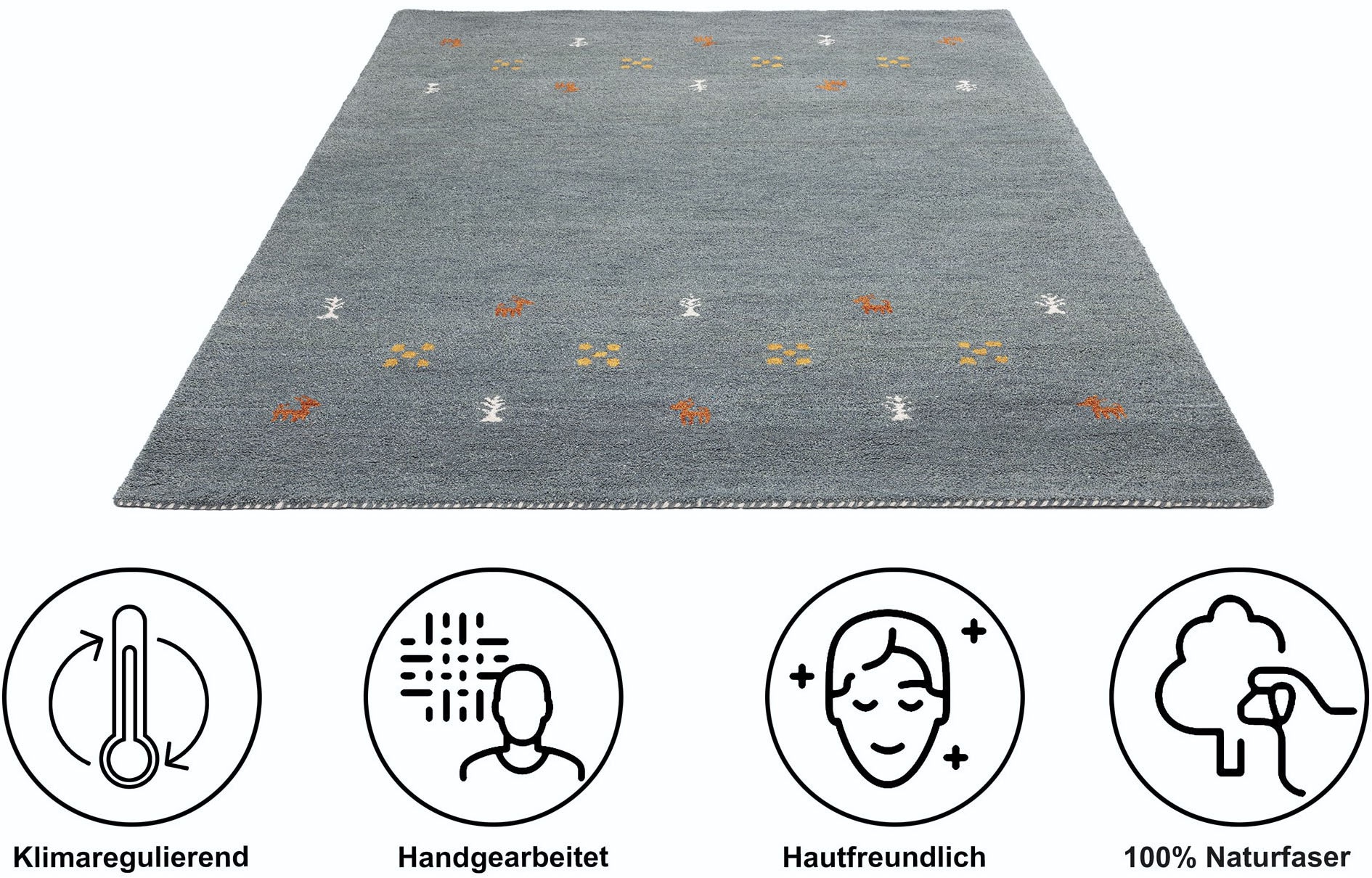 THEKO Wollteppich »Gabbeh Motiv, Handgefertigt, Teppich, Tiermotiv,  reine Wolle« rechteckig 14 mm Höhe reine Wolle, Wohnzimmer, Schlafzimmer, Esszimmer