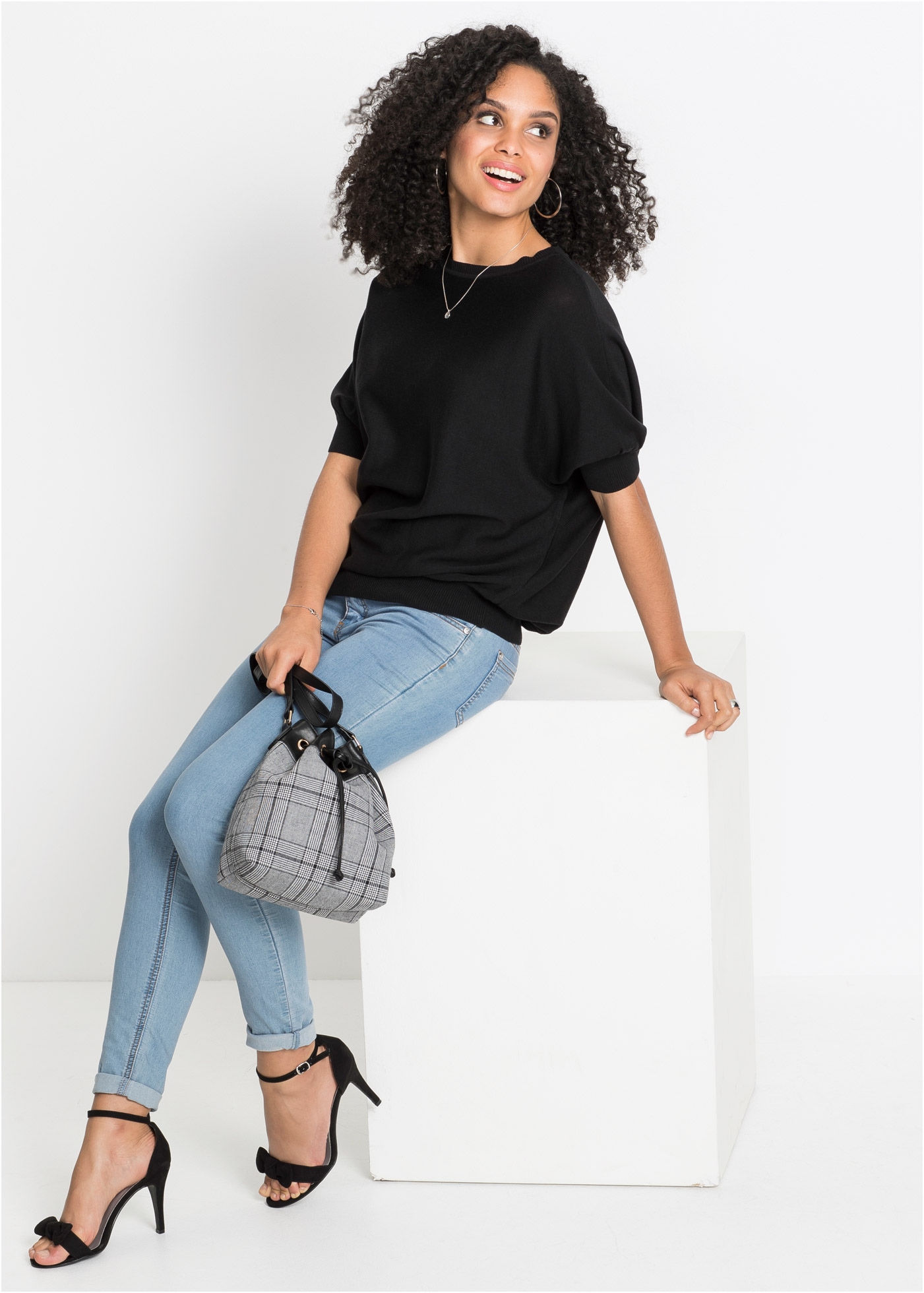 bonprix Strickpullover aus Baumwoll-Mix, mit Rundhalsausschnitt, bequeme Passform