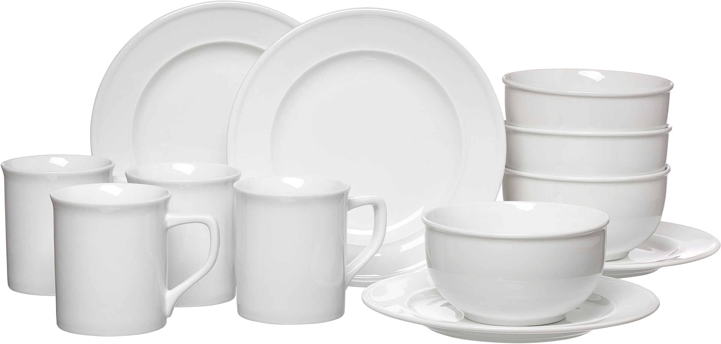 Ritzenhoff & Breker Frühstücks-Geschirrset »Service, Simple (Teller, Schale, Kaffeebecher)«, (Set, 12 tlg., 4 Teller Flach, 4 Schalen, 4 Kaffeebecher), Relief-Rand, 12 Teile, für 4 Personen