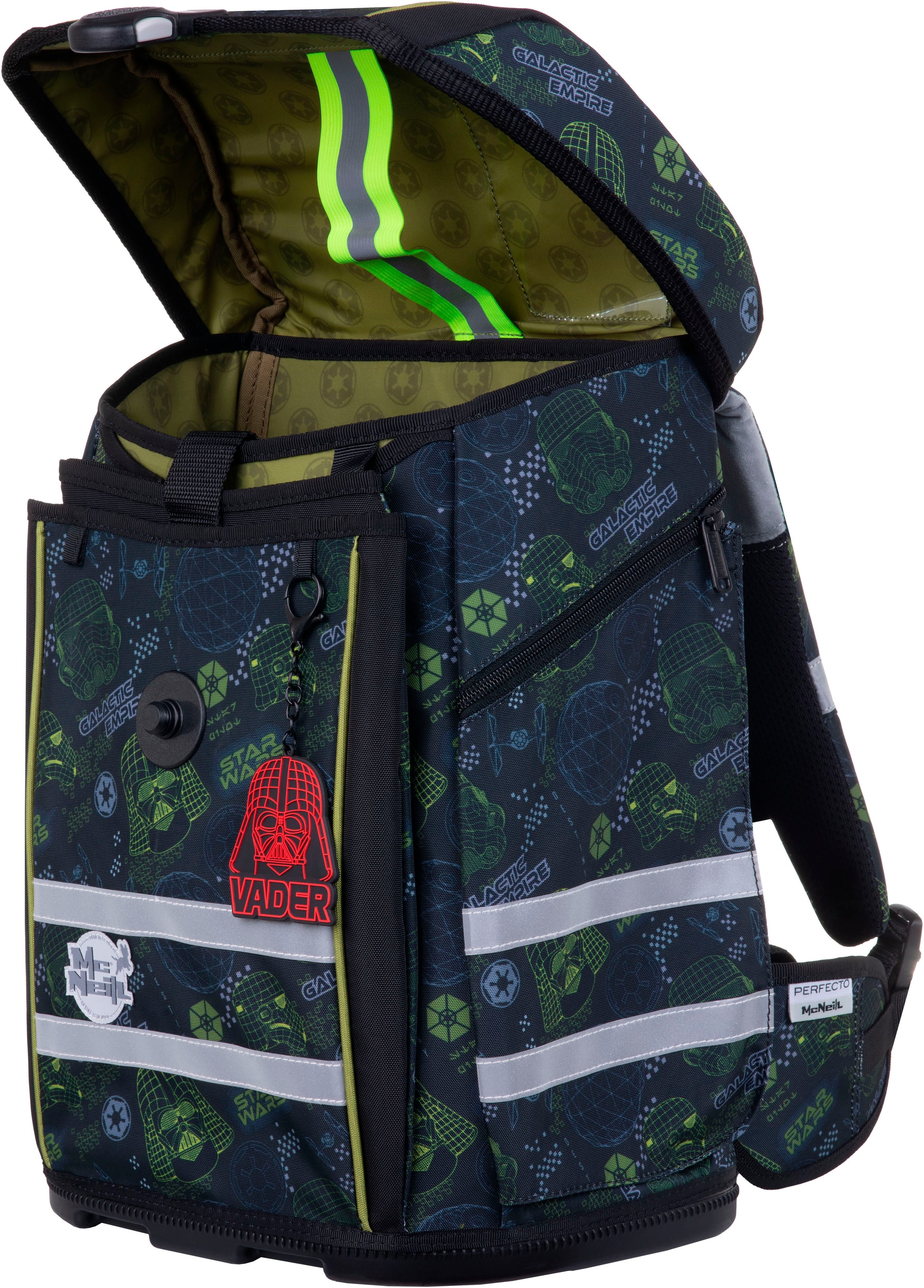 McNeill Schulranzen »Perfecto, Star Wars II« reflektierende Streifen auf den Schultergurten;retroreflektierende Flächen inkl. Federmäppchen, Turnbeutel, Schlamperrolle & Motivmagnet