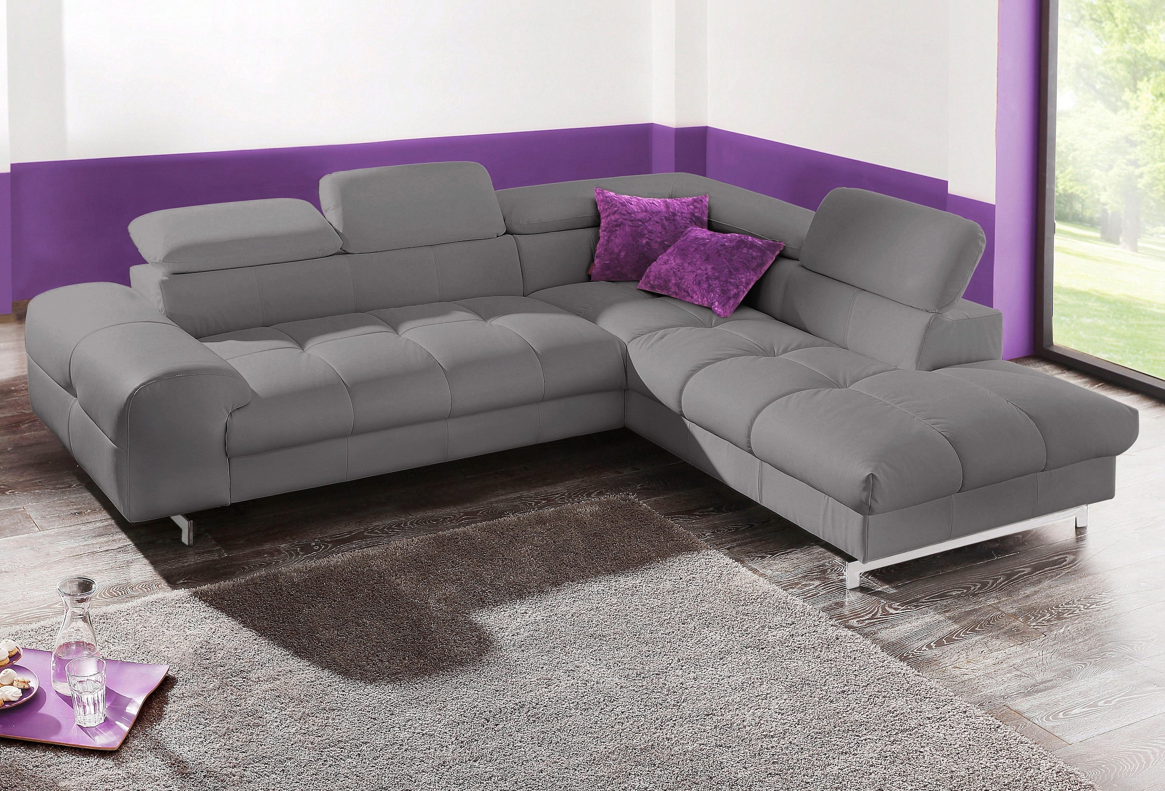 COTTA Polstergarnitur »Chef L-Form« Set,  Set bestehend aus: Ecksofa mit Kopfteilverstellung & Hocker