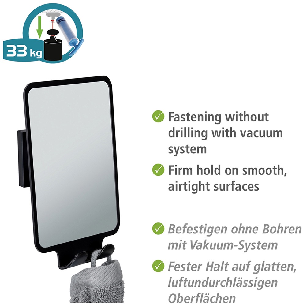 WENKO Wandspiegel »Vacuum-Loc® Modell Quadro«, Antibeschlagspiegel fürs Badezimmer, Befestigen ohne Bohren