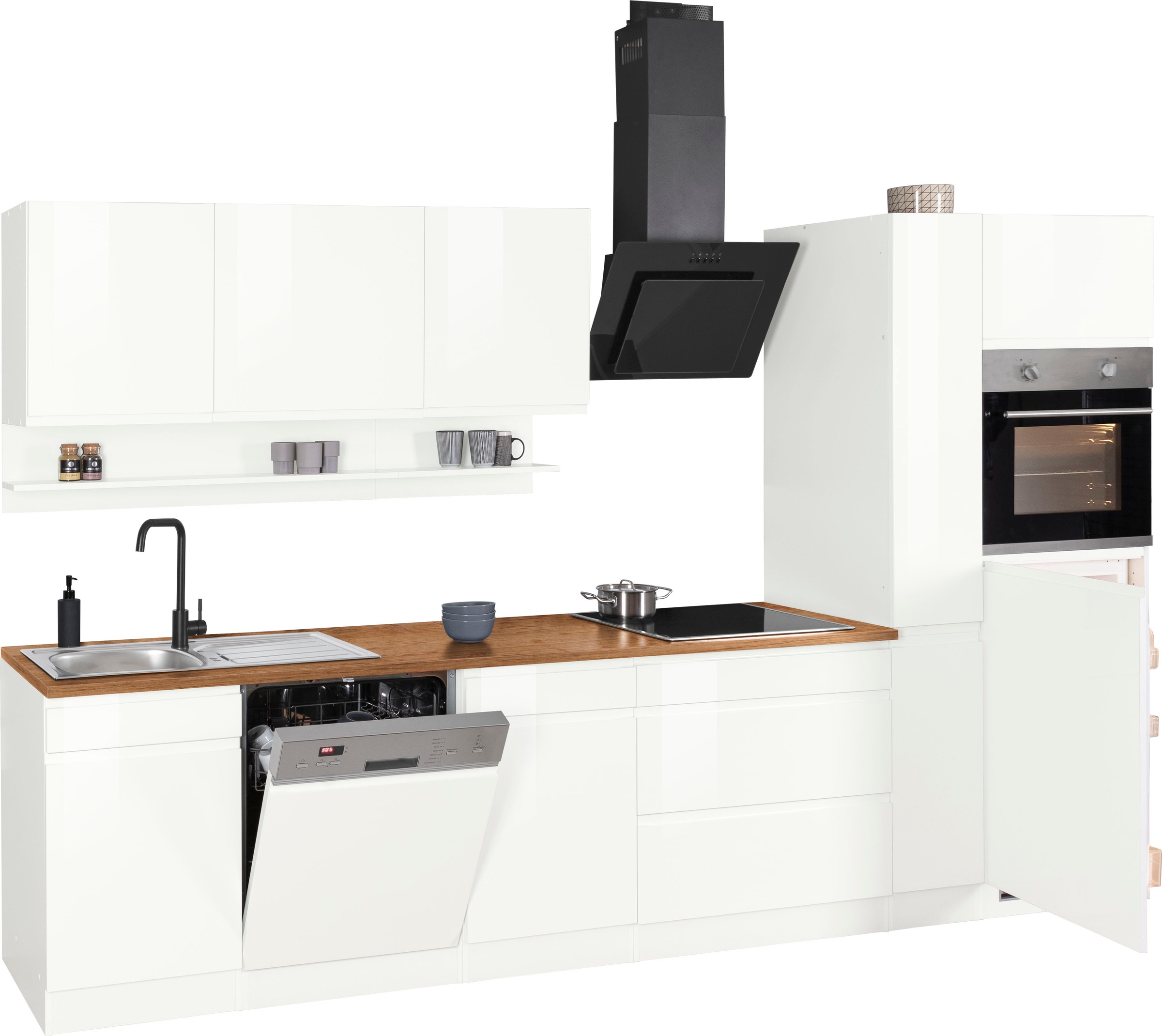 KOCHSTATION Küchenzeile »KS-Virginia,neu in verbesserter Ausführung« Arbeitsplatte 38 mm stark, Stauraum, Softclose,  Breite 330 cm, Soft-Close, ohne E-Geräte