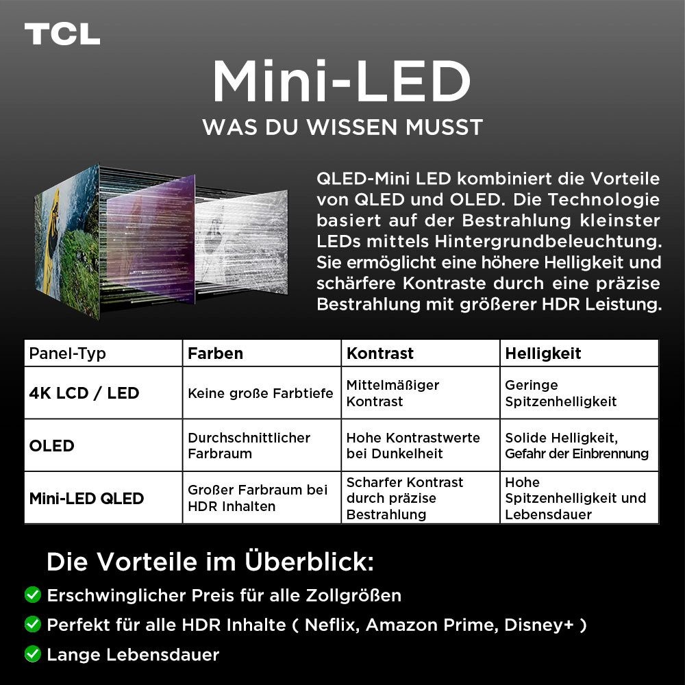 TCL Mini-LED-Fernseher »98T8D« 248 cm/98 ″ Smart-TV QD-Mini LED, AiPQ Pro Prozessor, 144Hz, Dolby Atmos, Apple AirPlay 2