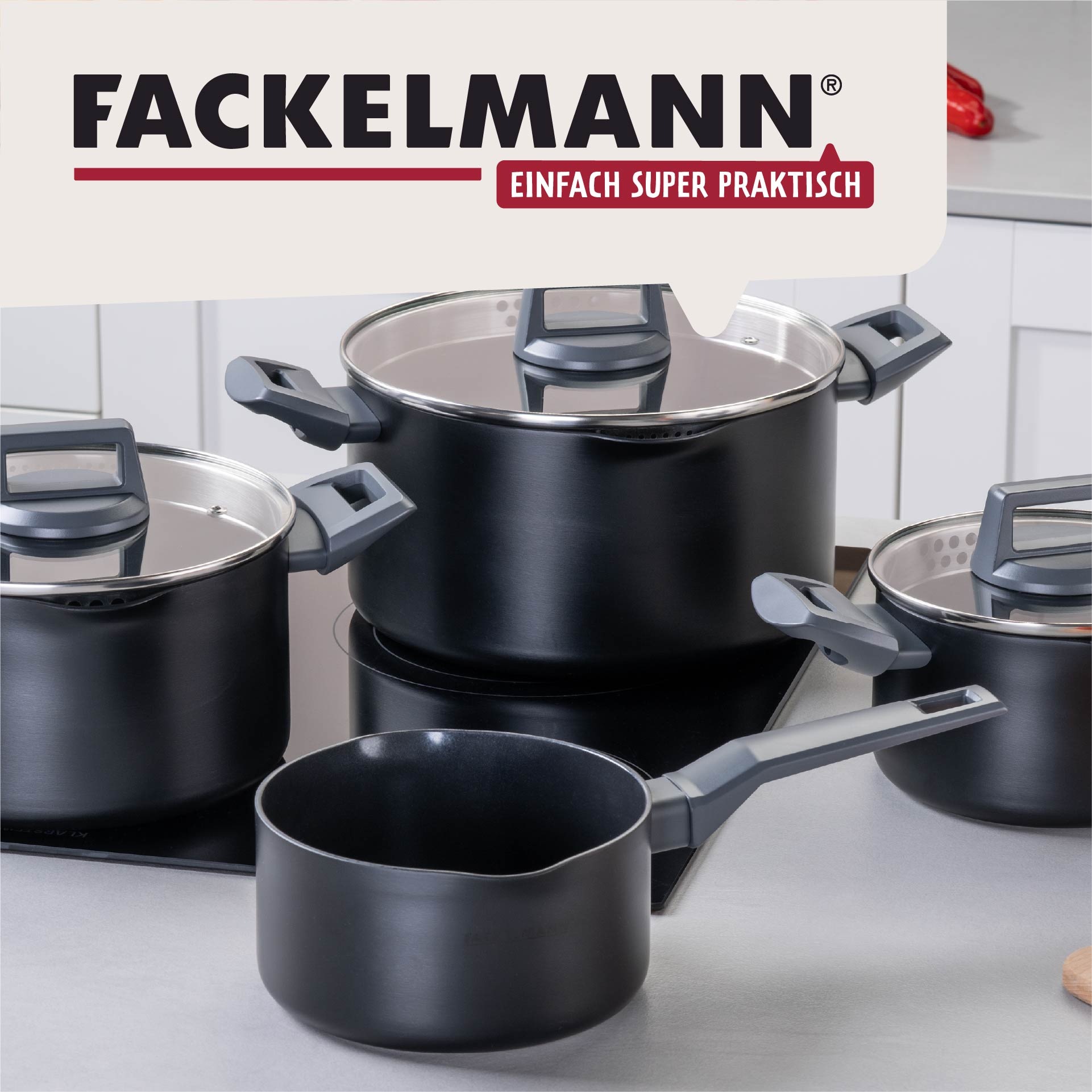 FACKELMANN Topf-Set »Statement«, Aluminium, (Set, 7 tlg.), Deckel mit Abgießfunktion
