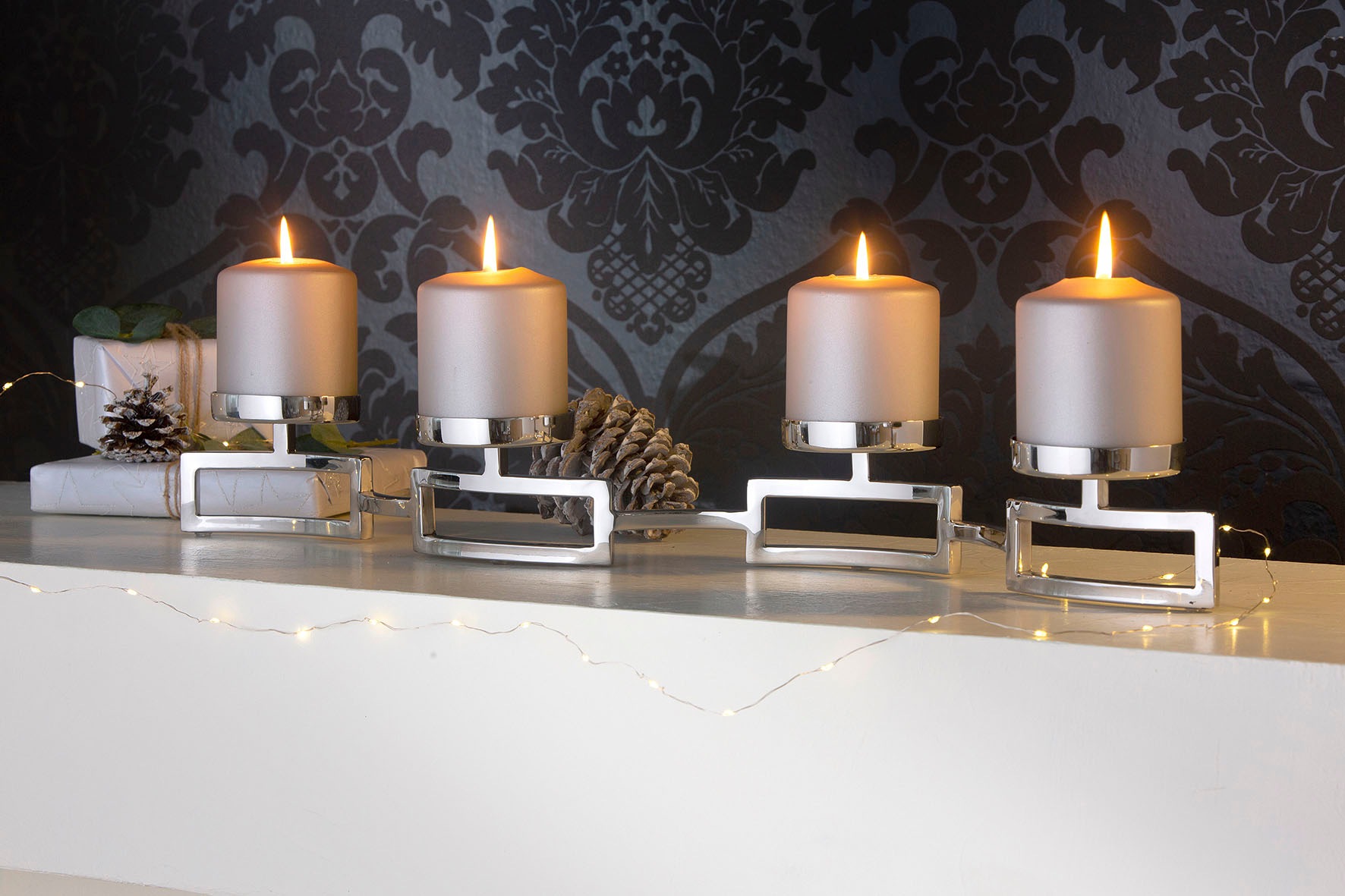 4-flammig, silberfarben Edelstahl Glas, Rechnung auf »HOMMAGE, aus St.), und Adventsleuchter Fink - Kerzenleuchter Weihnachtsdeko«, (1 kaufen