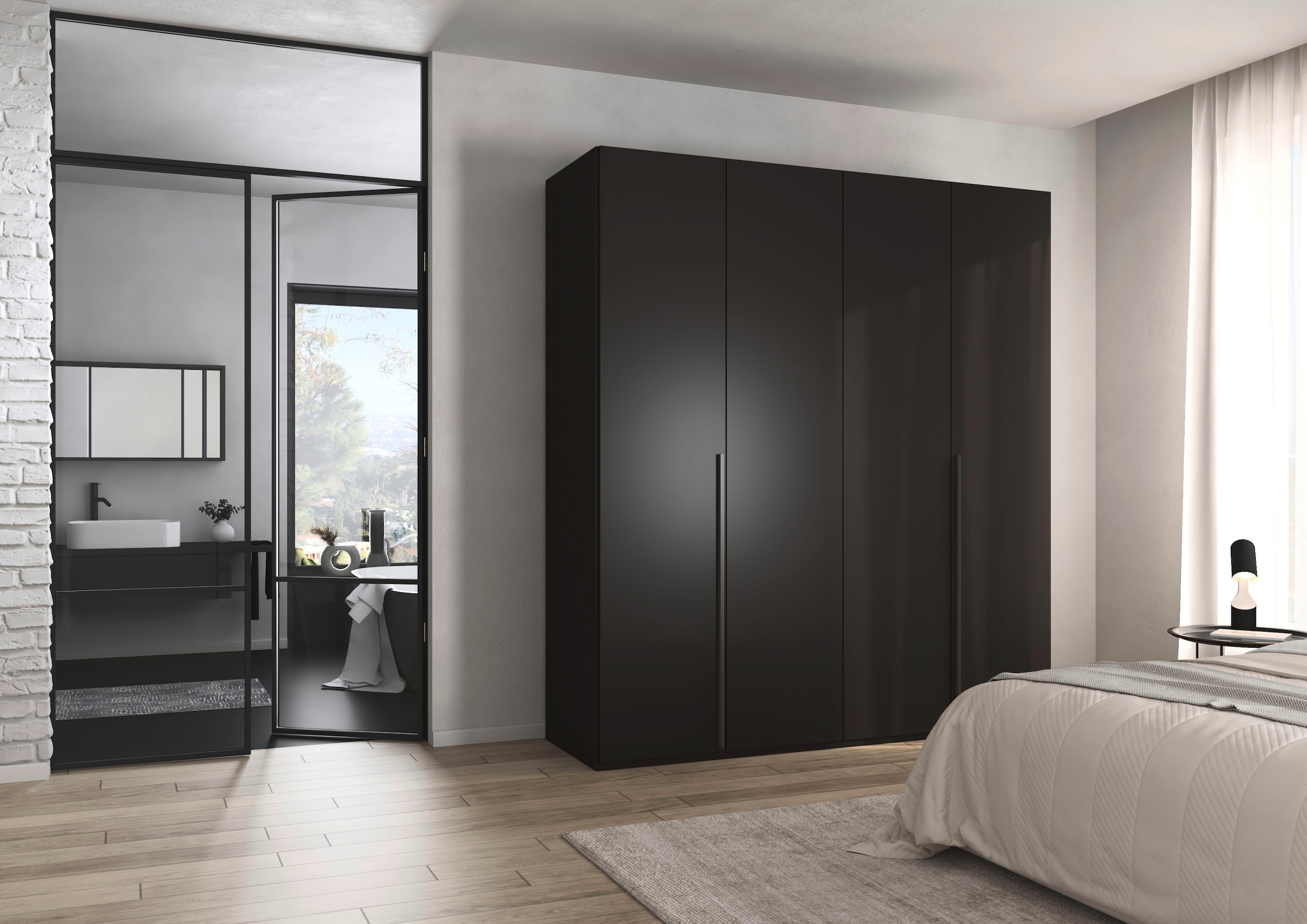 rauch Drehtürenschrank »Kleiderschrank Schrank Garderobe Wäscheschrank BESTSELLER MONTCLAR« 3 Ausstattungen BASIC/CLASSIC/PREMIUM (SOFT-CLOSE), Breiten 201-400 cm,  Front in Glas/Hochglanz/Dekor/Grauspiegel in 5 Breiten MADE IN GERMANY
