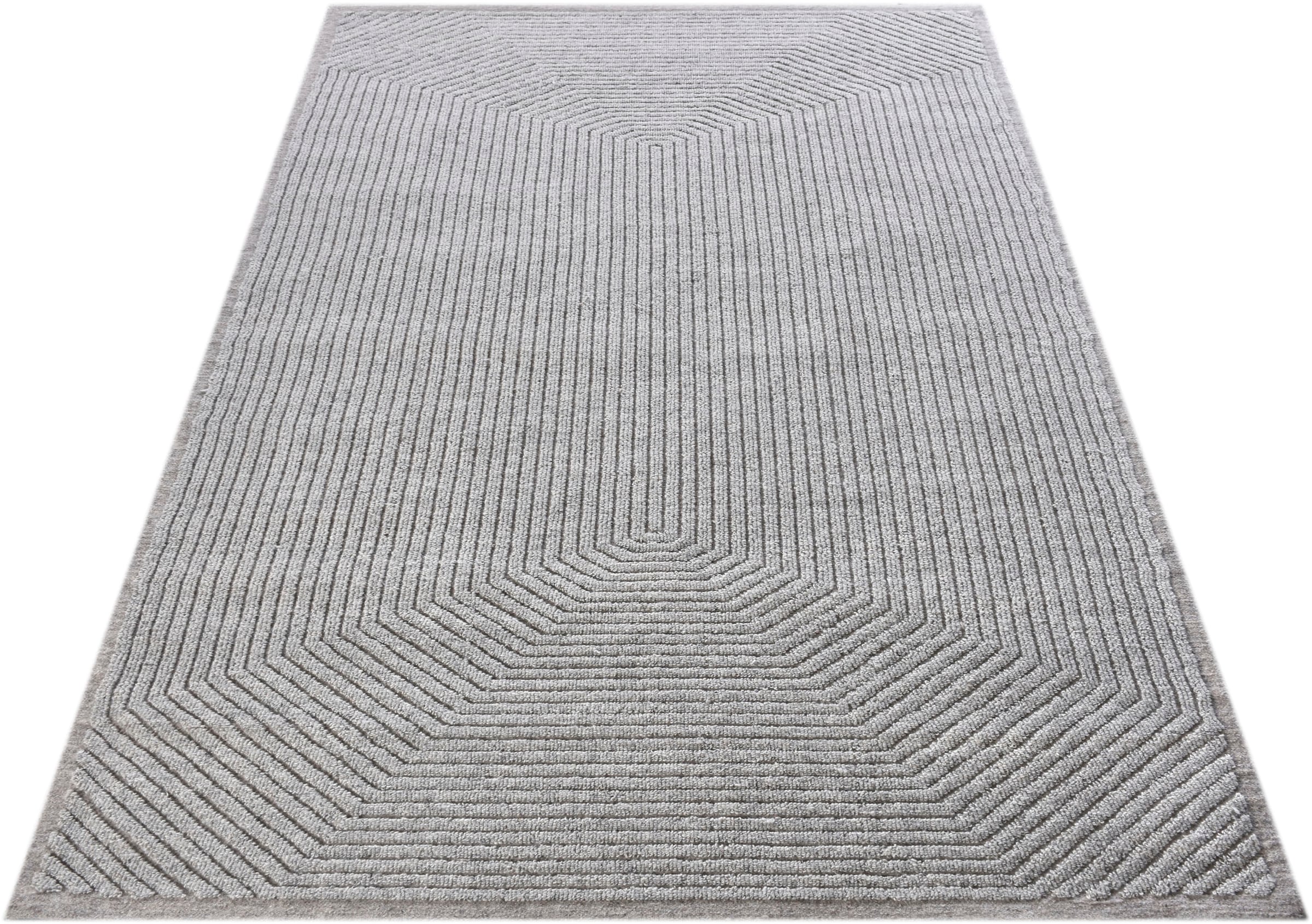 my home Wollteppich »Sola«, rechteckig, 12 mm Höhe, Hoch-Tief-Struktur, Handgearbeitet,Wohnzimmer, Schlafzimmer, Esszimmer