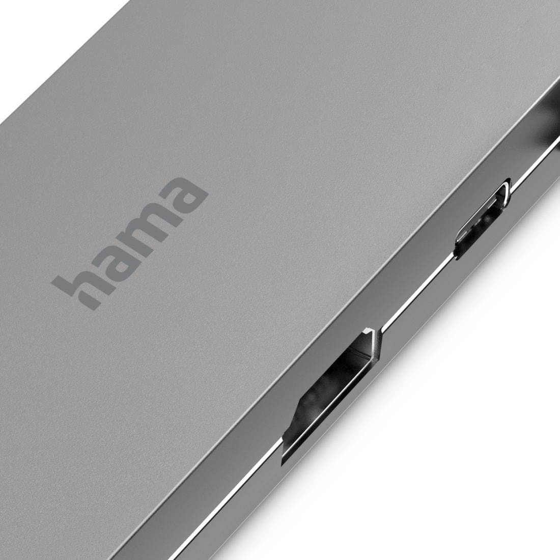 Hama USB-Adapter »USB-C Multiport Hub für Laptop mit 5 Ports, USB-A, USB-C, HDMI, LAN«, USB-C zu USB Typ C-USB Typ A-HDMI-RJ-45 (Ethernet), 15 cm, Laptop Dockingstation, kompakt, robustes Gehäuse, silberfarben