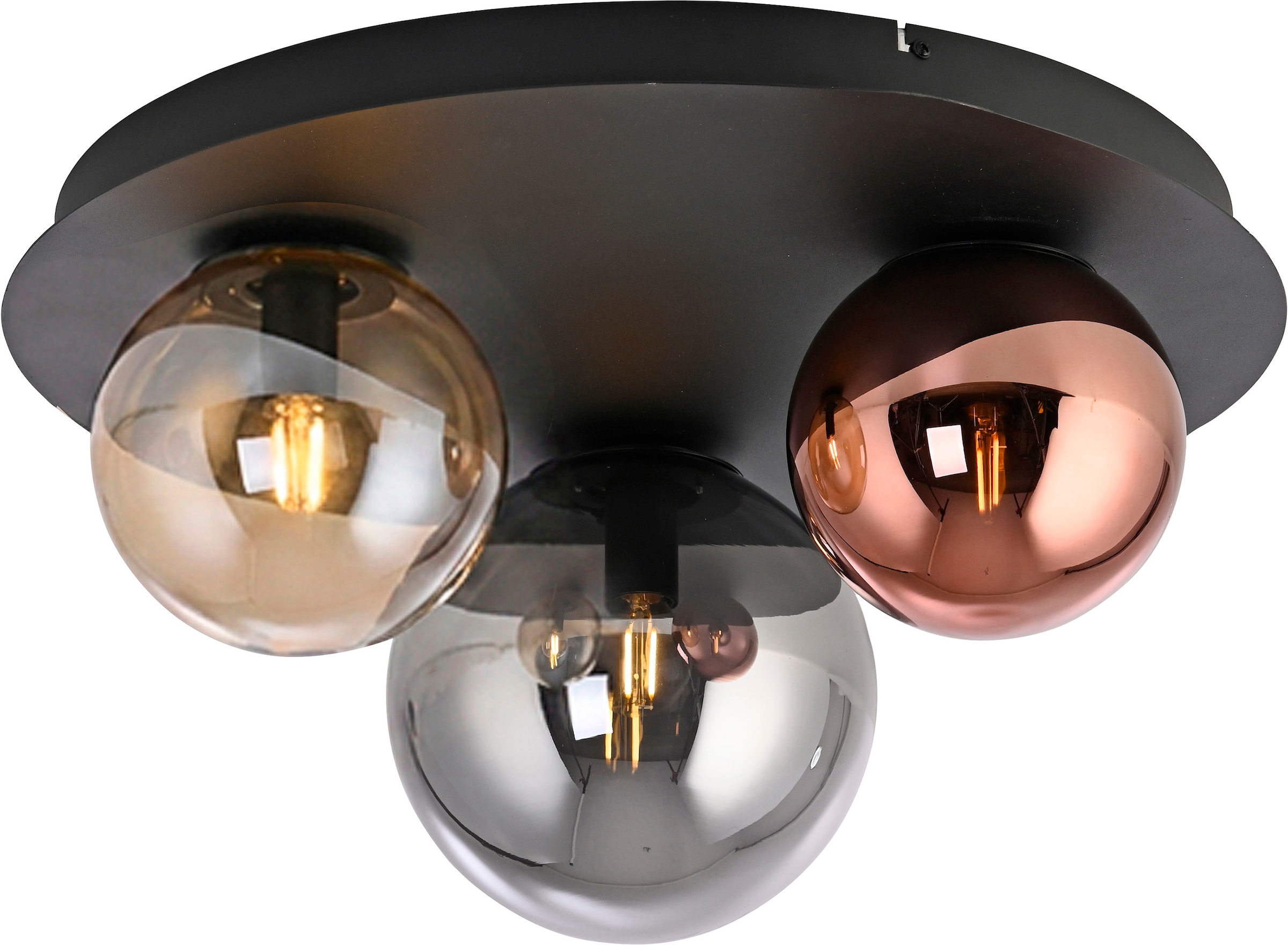 JUST LIGHT Deckenleuchte »SHINY« E14 1 Stk. Exklusive Leuchtmittel, Amberglas, Kupfer und Rauchglas verspiegelt