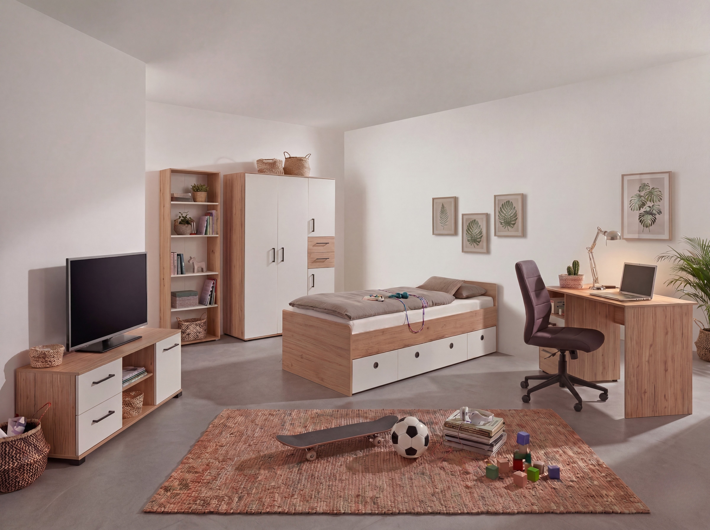 arthur berndt Jugendzimmer-Set »»Bente« 5-teilig« 5 tlg. Artisan Oak Nb/Weiß