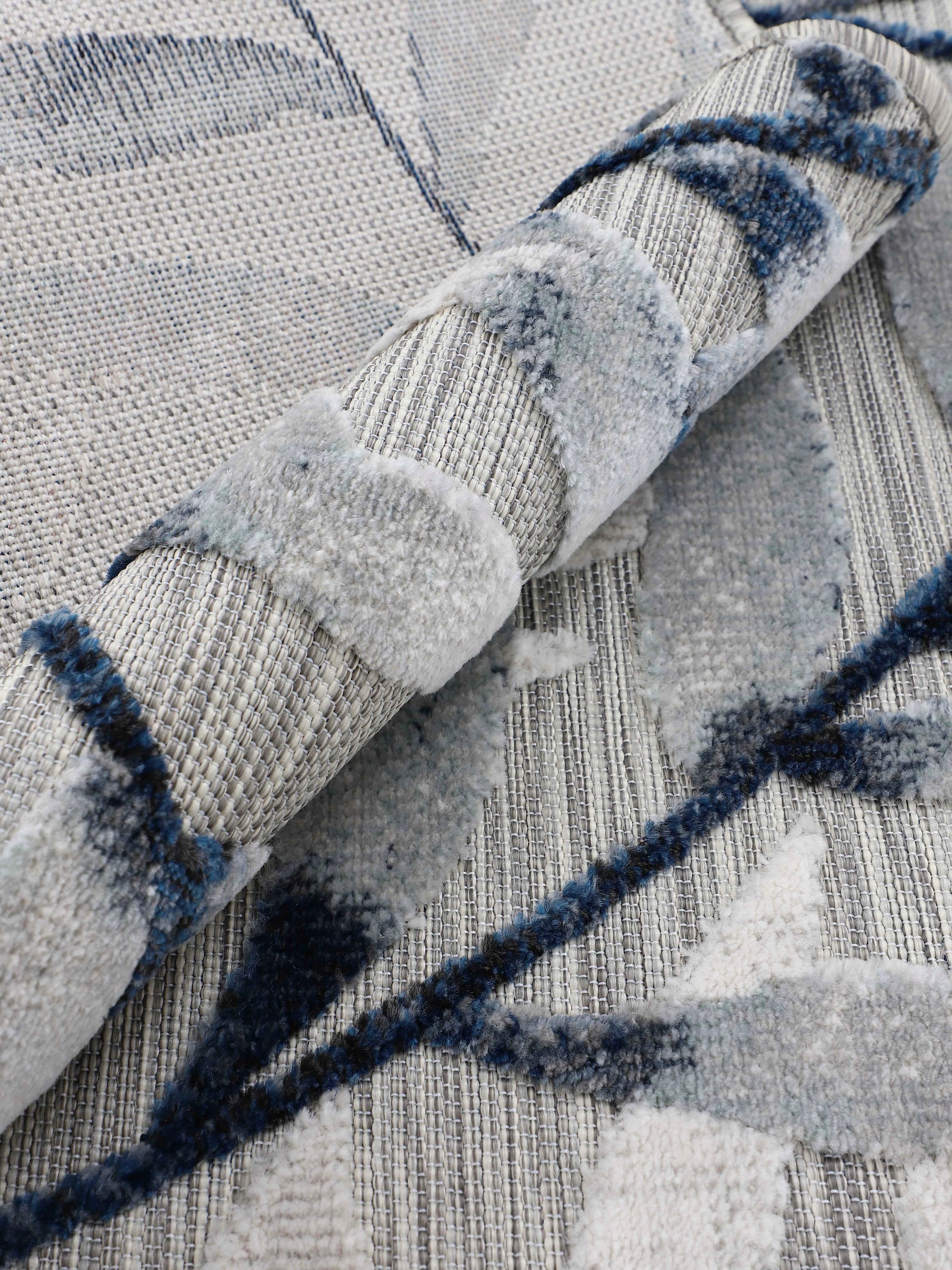 carpetfine Teppich »Deja 100«, Flachgewebe, rechteckig, Motiv- Floral Hoch-Tief robustes Effekt Palmenblätter