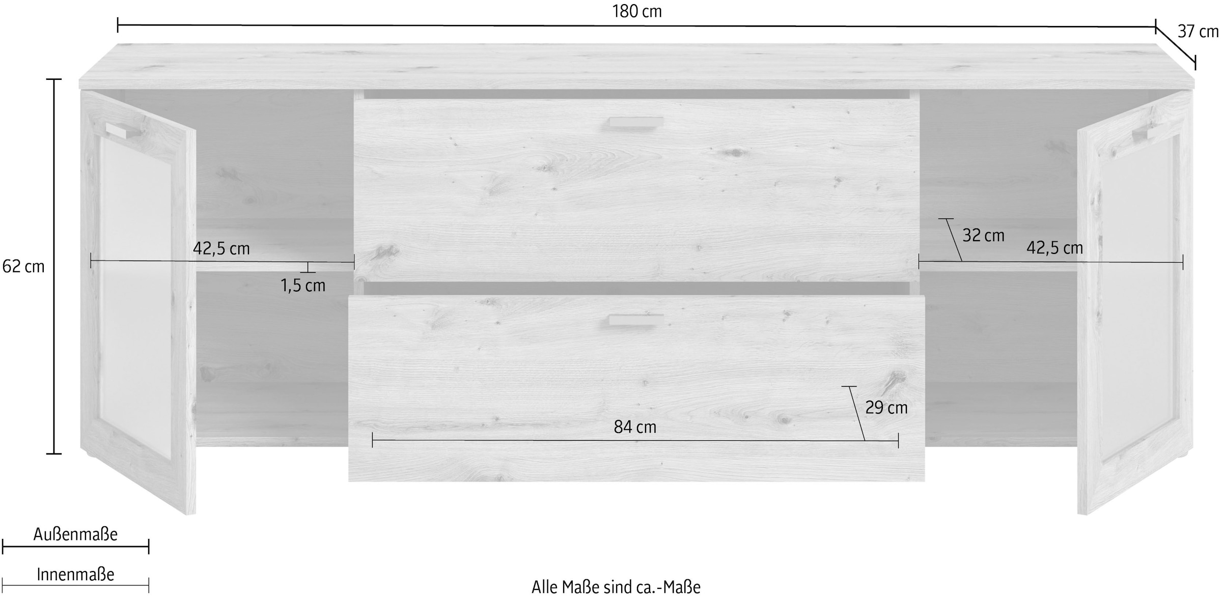 INOSIGN Lowboard »Onex, Breite 180 cm, mit Glastüren, vielseitig einsetzbar«, in verschiedenen Farben, TV-Schrank, Kommode, TV-Möbel