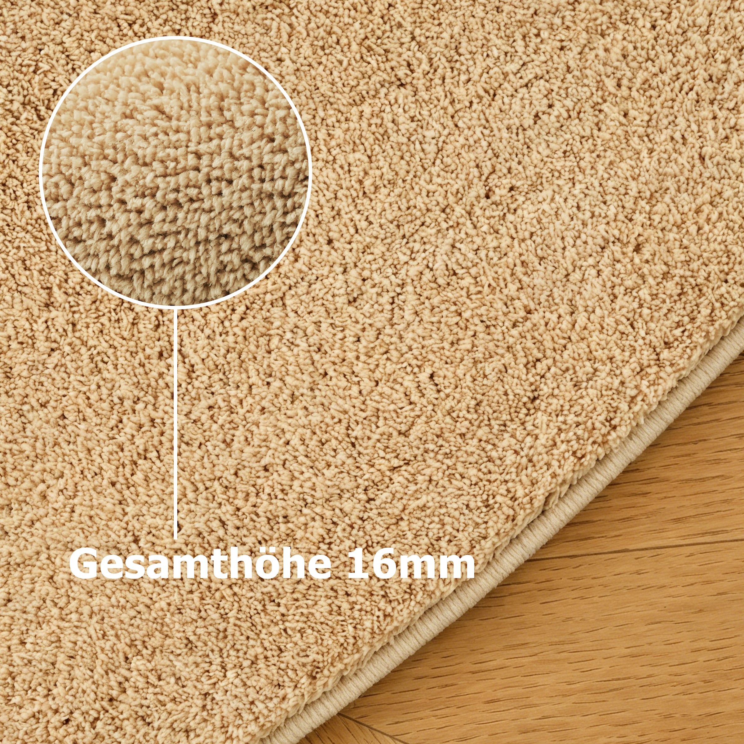 OTTO home Teppich »Cali« rund 16 mm Höhe Uni-Farben, kuschelig, & weich, waschbar, Wohnzimmer, Schlafzimmer
