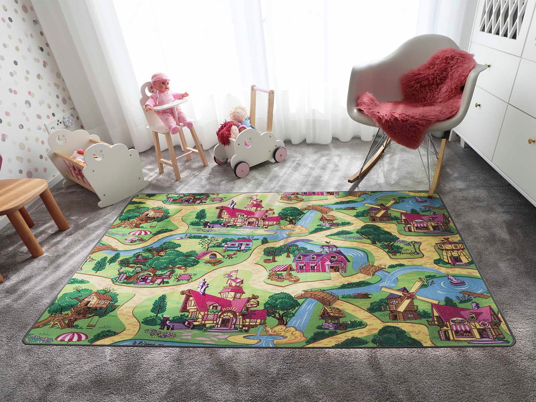 Primaflor-Ideen in Textil Kinderteppich »Spielteppich CANDY TOWN«, rechteckig, 6,5 mm Höhe, Kurzflor, Straßen-Spiel-Teppich, Kinderzimmer