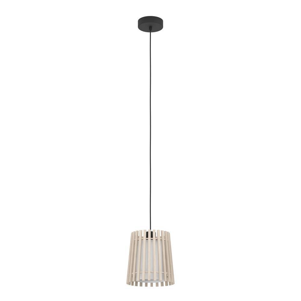 EGLO Hängeleuchte »FATTORIA«, 1 flammig, Leuchtmittel E27 | ohne Leuchtmittel, Pendelleuchte, Holz, Textil in Weiß, Metall in Schwarz, E27, Ø 20 cm