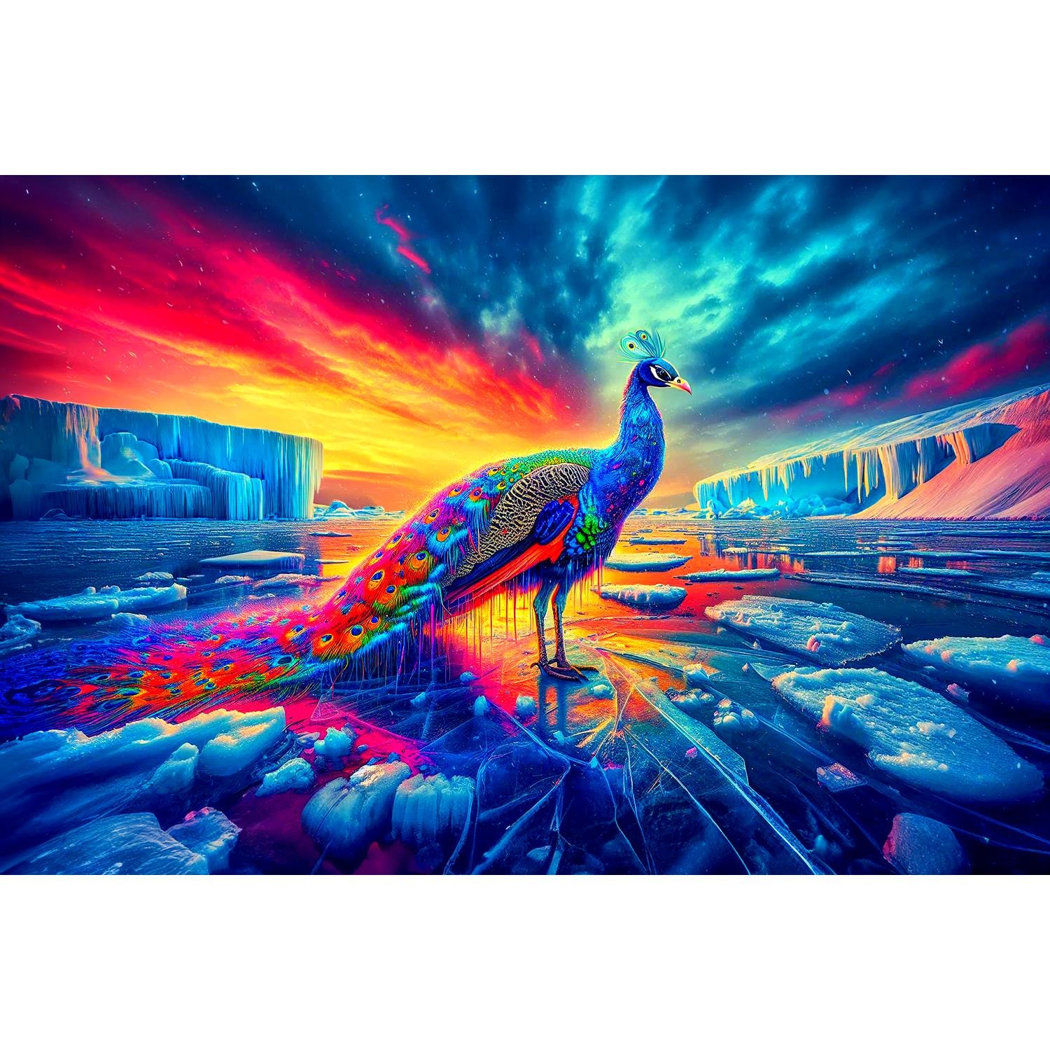 queence Acrylglasbild »Surrealer Polarzauber - Katharina Kolenda«, Fantasy-Vögel-Sonnenaufgang-Vogelbilder, (1 St.), Kunst, knallige Farben, bunt