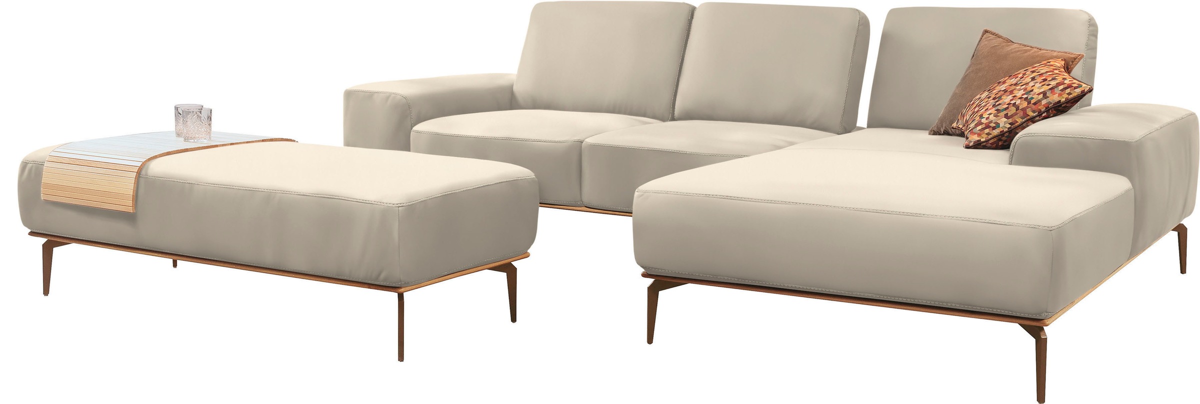 W.SCHILLIG Ecksofa »run, Designsofa mit tollem Sitzkomfort, bequem, L-Form«, mit Holzsockel, Füße in Bronze pulverbeschichtet, Breite 279 cm