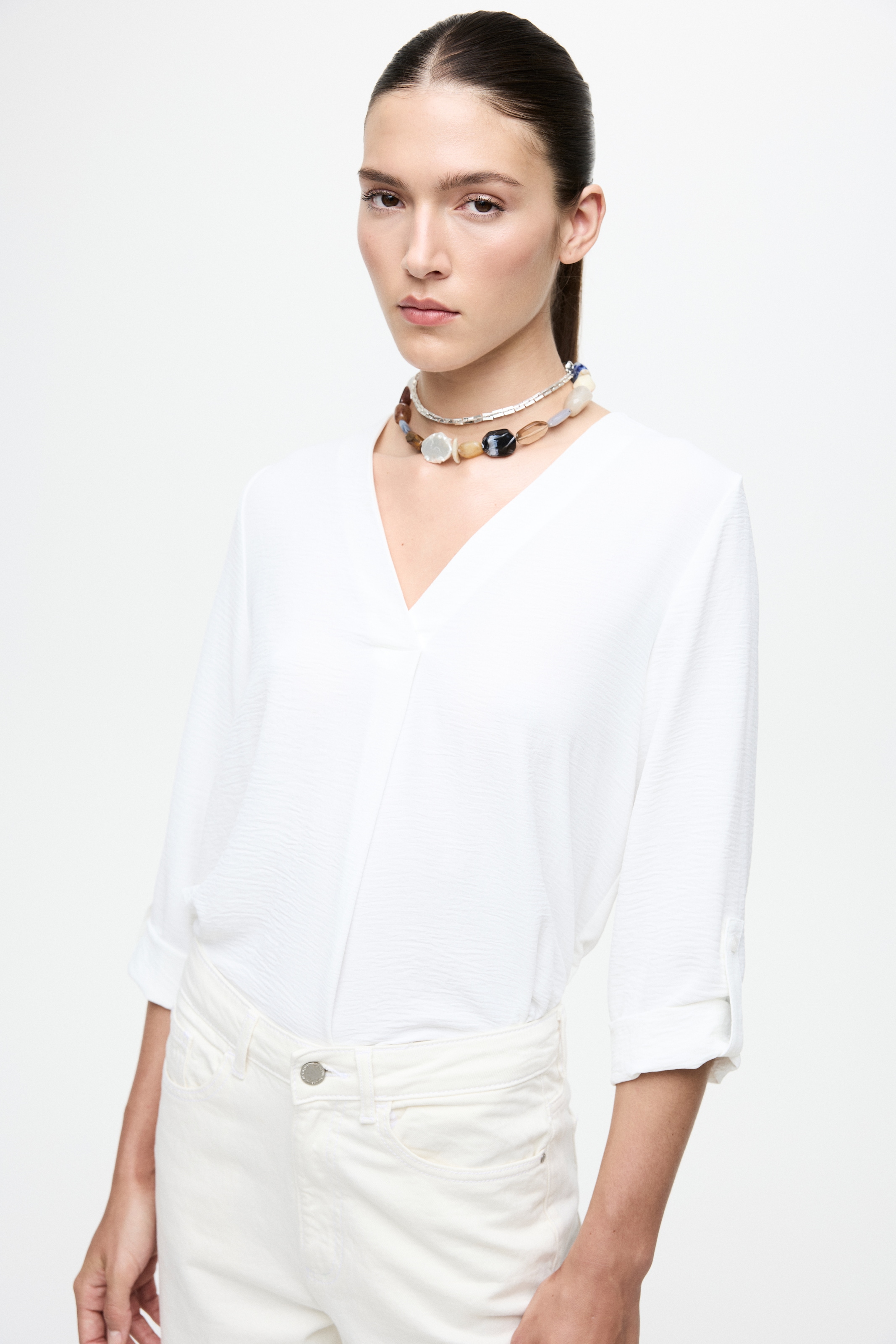 Vila Blusenshirt »VIJOSA 3/4 V-NECK TOP - NOOS«