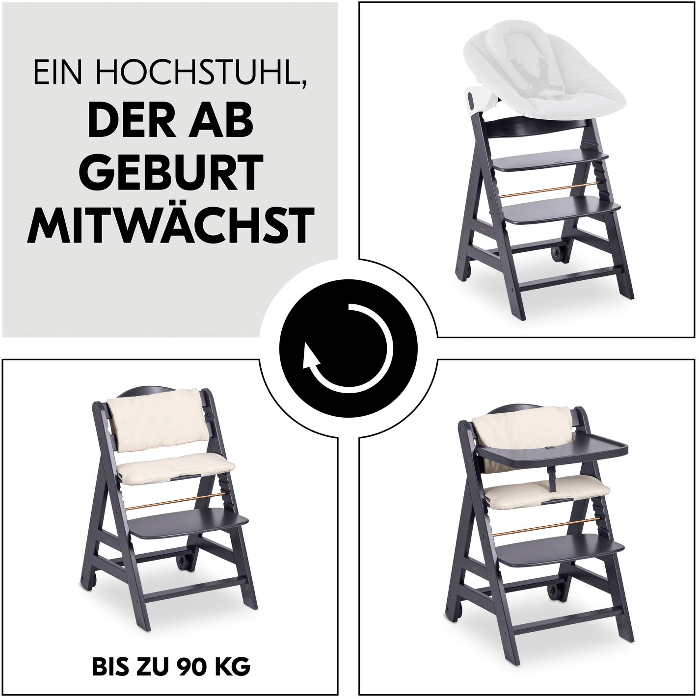 Hauck Hochstuhl »Beta+, Dark Grey«, FSC® - schützt Wald - weltweit