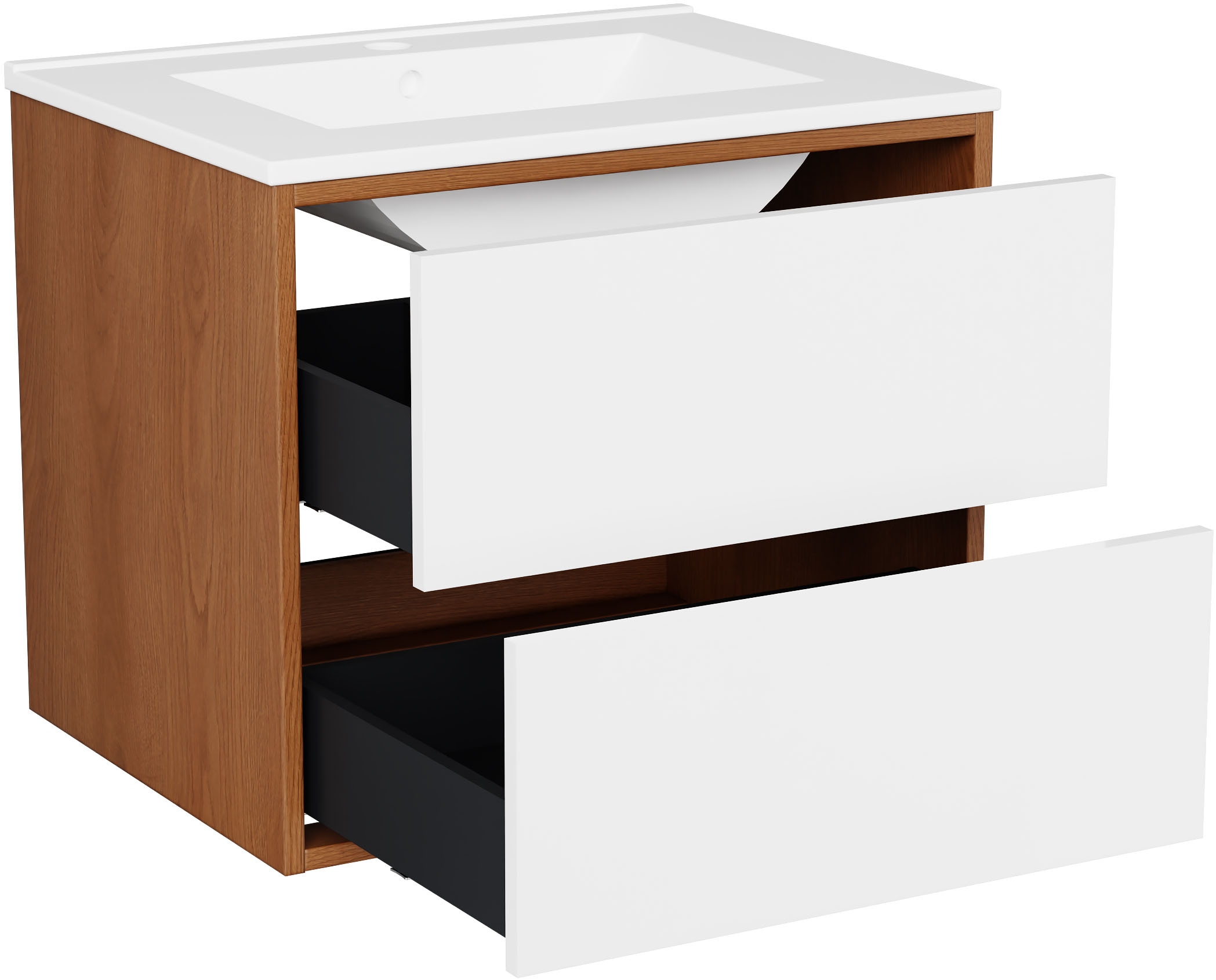 welltime Waschtisch »Waschbeckenunterschrank Line mit Waschbecken,Badmöbel,zwei Schubladen«, Badschrank mit Waschbecken, Push to open, Maße B/H/T: 61/53/47 cm