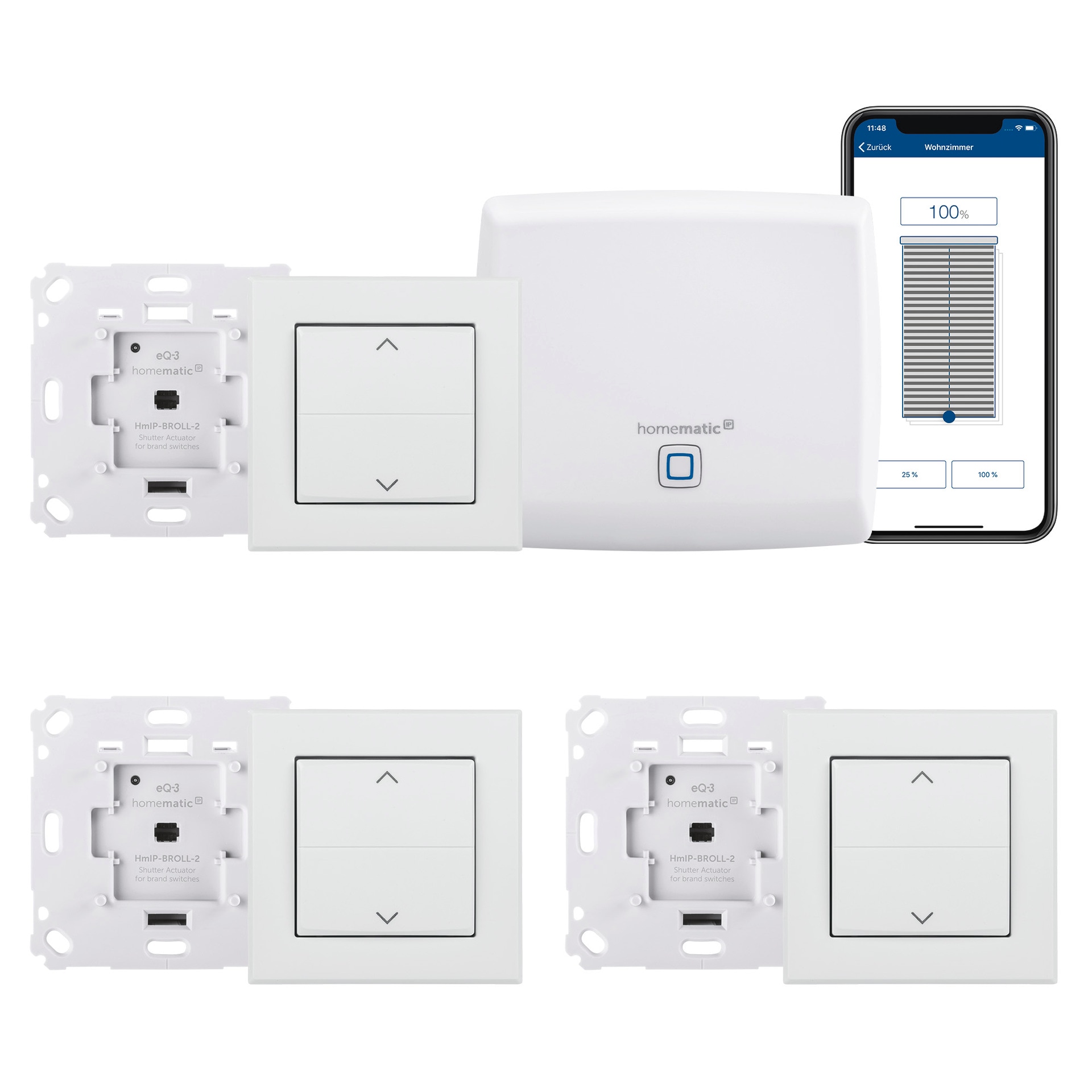 Homematic IP Smart-Home-Zubehör »Bundle Starter Set Beschattung + 1x Rollladenaktor + 1x Pfeiltaster«