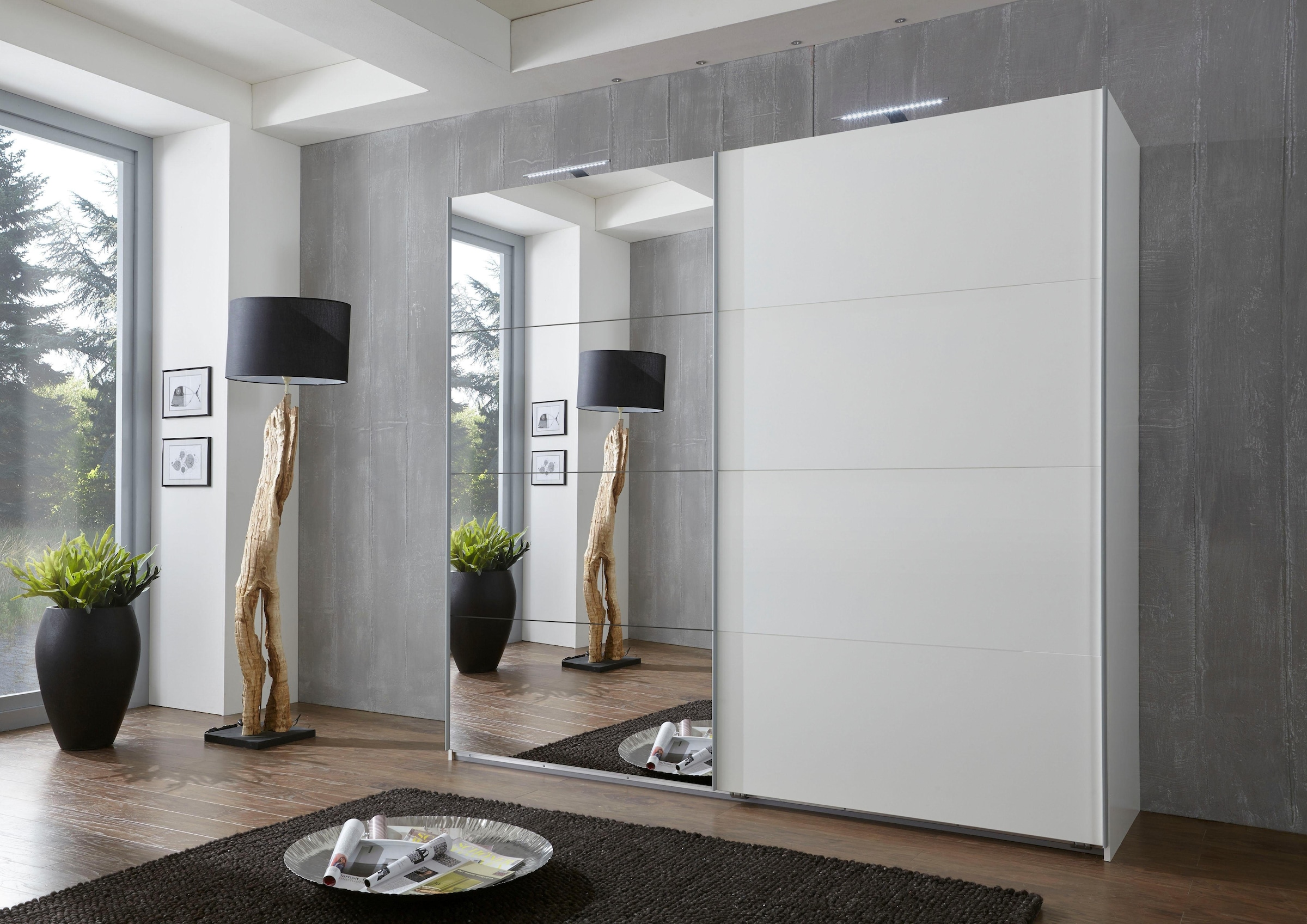 Wimex Schwebetürenschrank »Ernie Kleiderschrank mit Spiegel, Made in Germany TOPSELLER«, (Wähle aus verschiedenen Größen deinen perfekten Stauraum!), Schlafzimmerschrank weiß 225cm Breit Preisknaller Basic