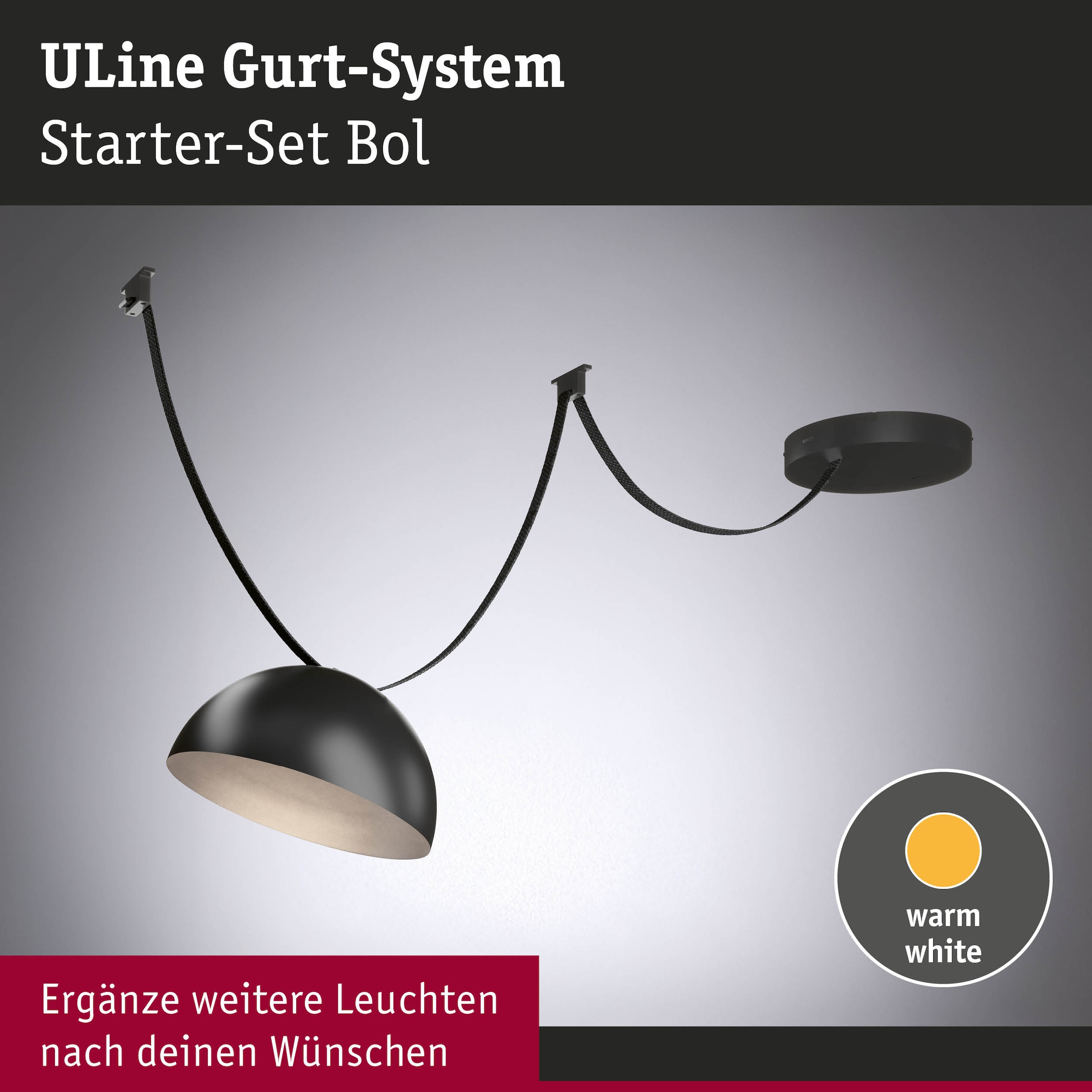 Paulmann Hängeleuchte »ULine Gurt Belt  Starterset 5m 12W Schwarz« 11 Stk. Warmweiß
