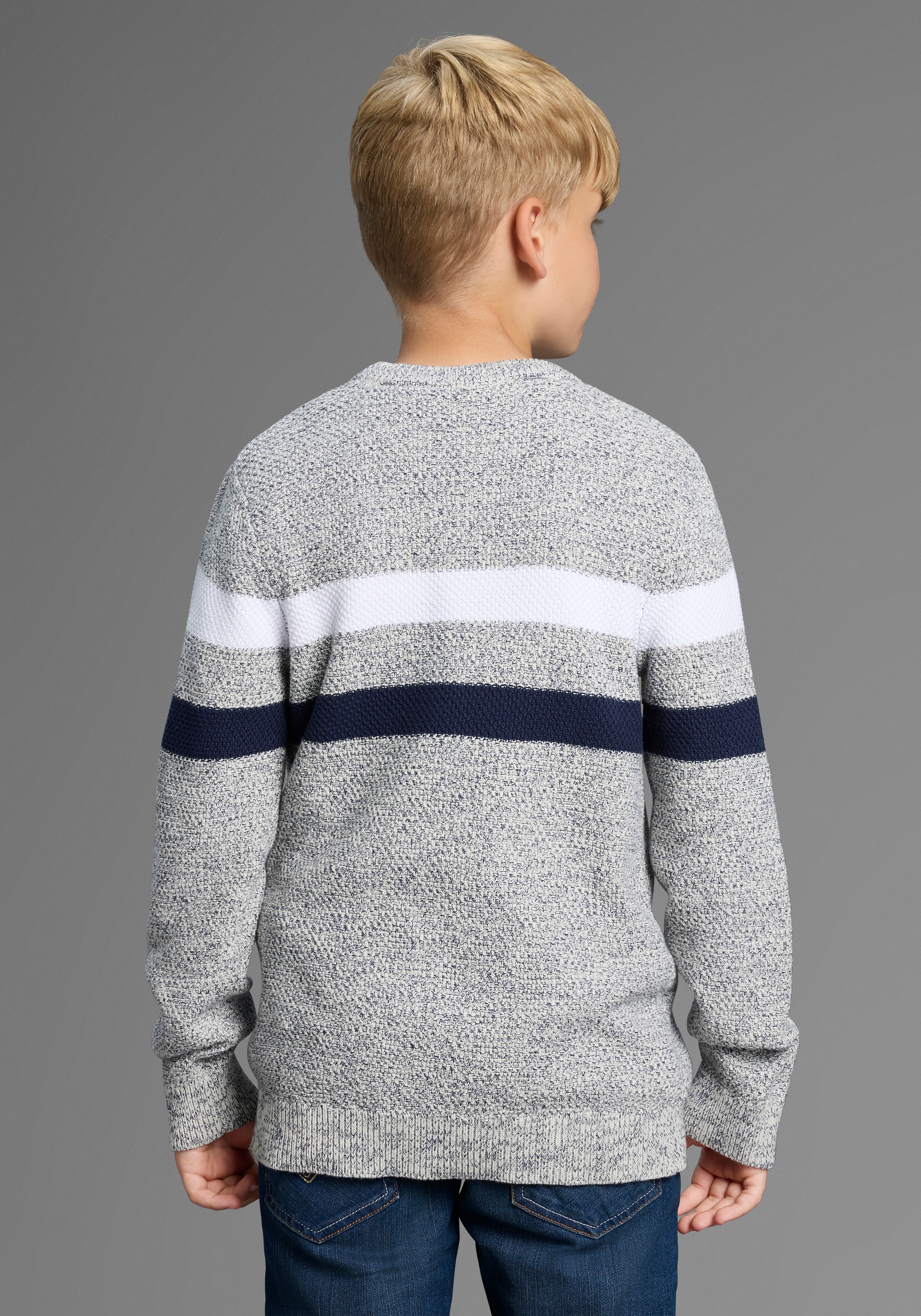 Bruno Banani Strickpullover »Ringelpullover in modischer Strickstruktur für Jungen« Für TEENS, Pullover in Melangeware