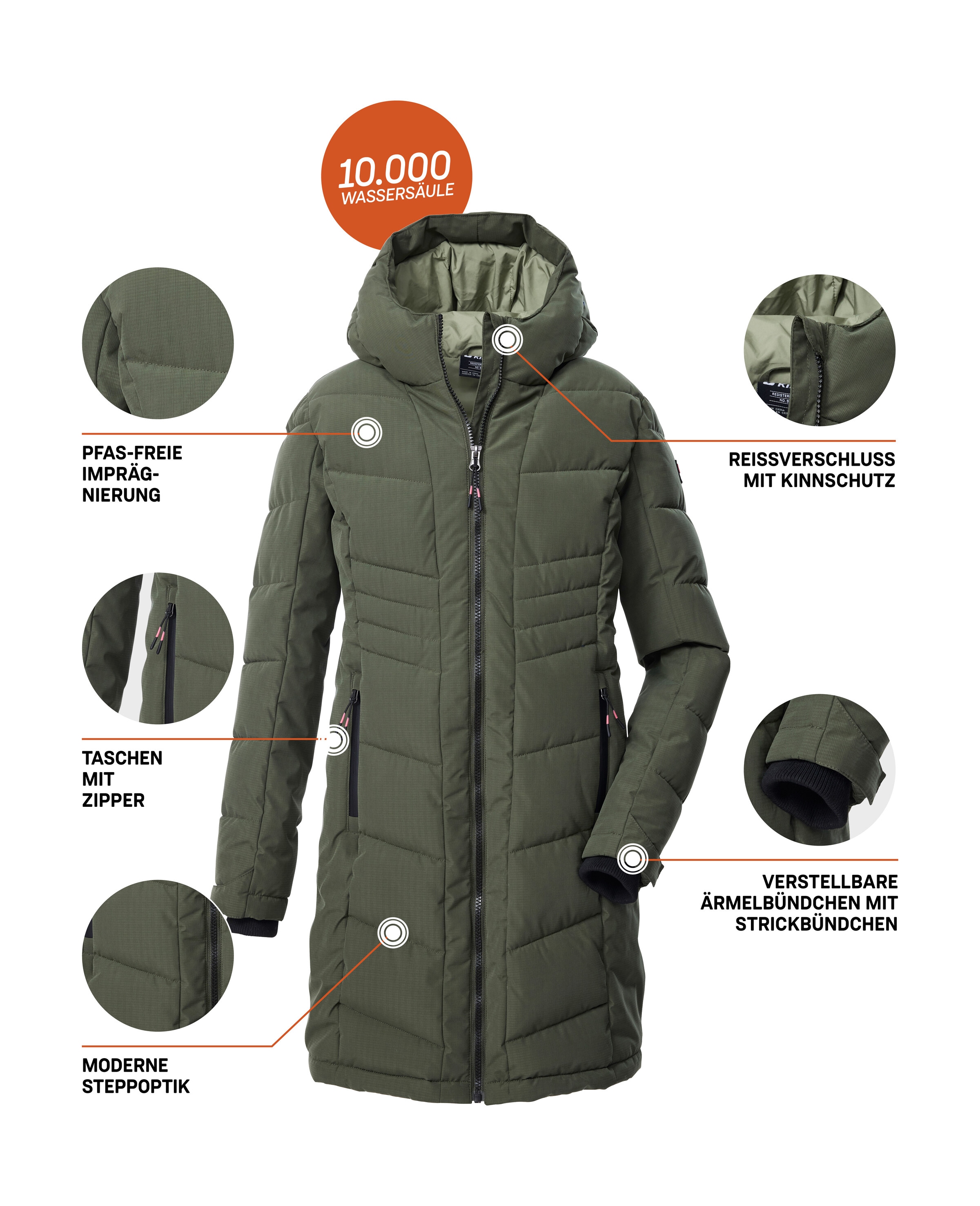 Killtec Steppmantel »KOW 219 GRLS QLTD CT« Winddichter, wasserabweisender Mantel mit 10.000 mm Wassersäule