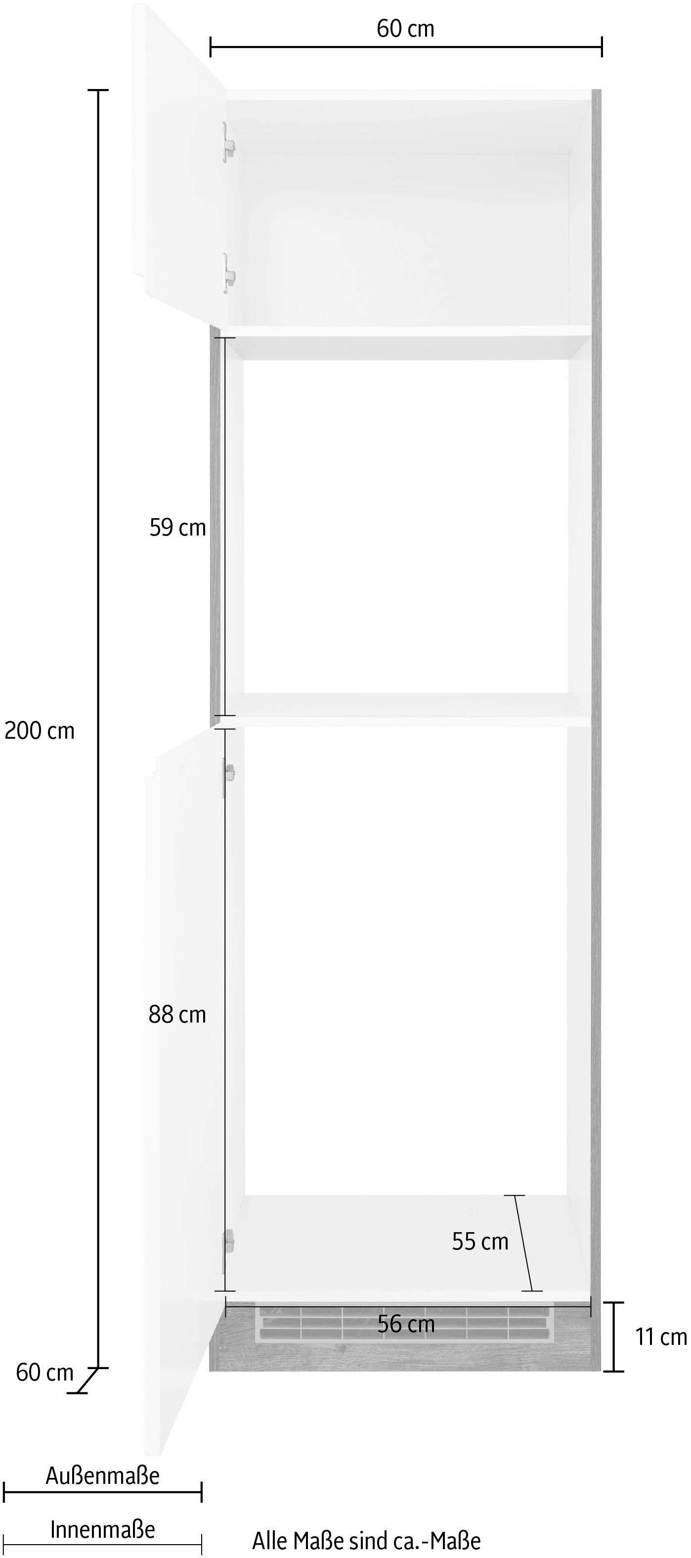 HELD MÖBEL Backofen/Kühlumbauschrank »Virginia«, 200 cm hoch, 60 cm breit, Nische für Ofen B/H/T: 56/59/55 cm