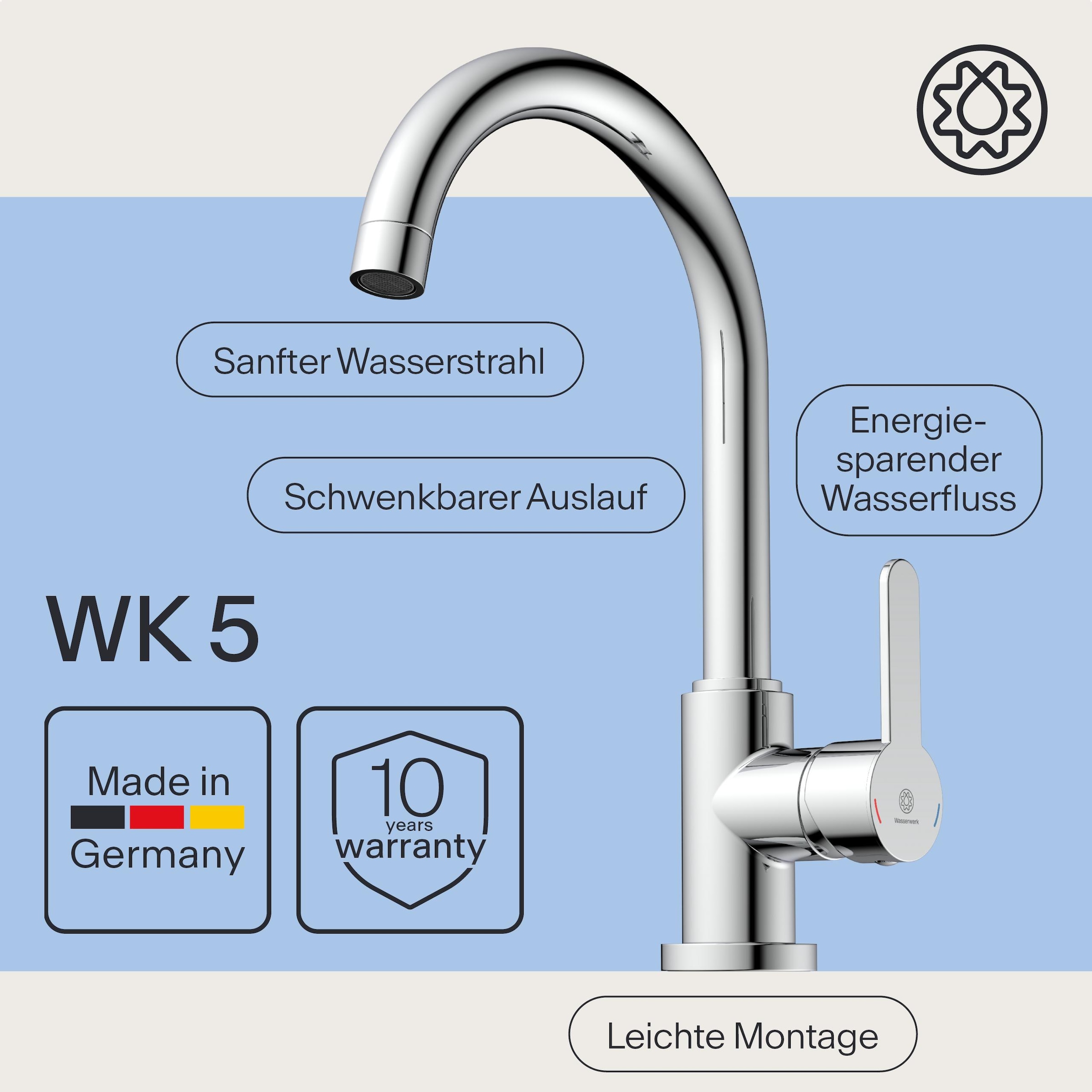 WASSERWERK Spültischarmatur »WK 5, Wasserhahn, Küche, Einhebelmischer« 360° schwenkbar, Cold-Start-Funkt., geräuscharm