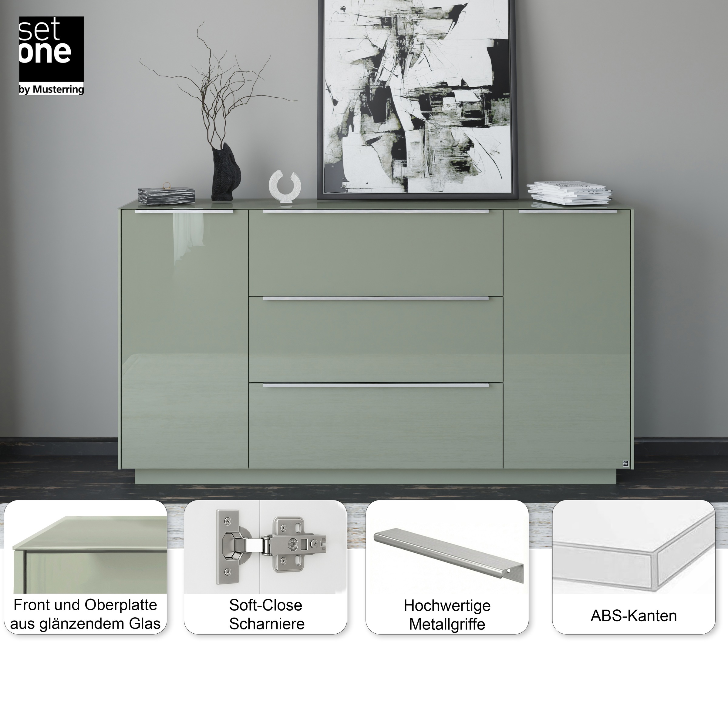 set one by Musterring Sideboard »Reno« 1 Stk. tlg. Mit Sockel in diversen Farben, 102 cm Höhe & Farbauswahl