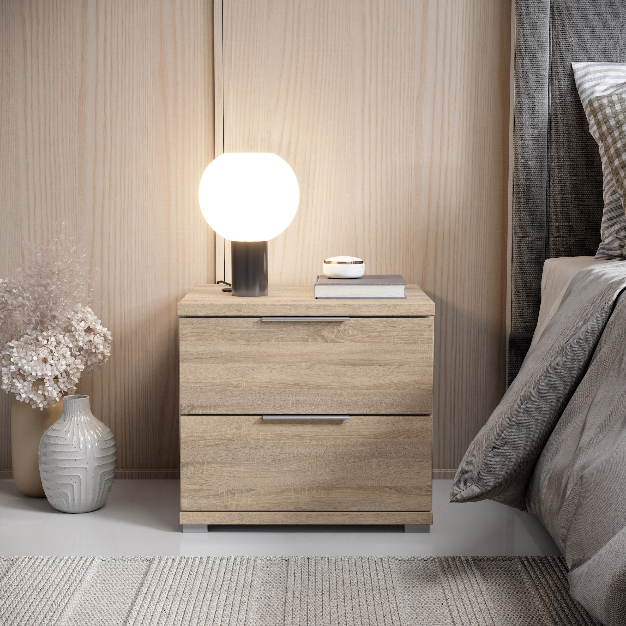 Schlafkontor »Smilla Nachttisch, Nachtkonsole mit Schubkästen« Korpus melaminbeschichtet, silberfarbige oder schwarze Griffe