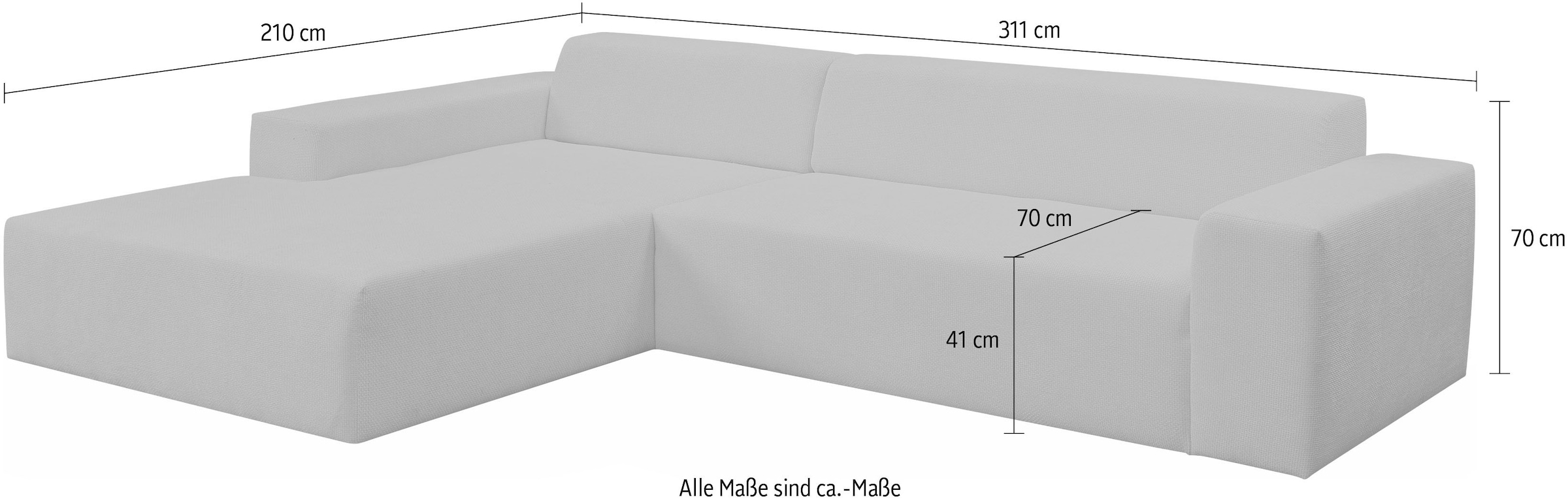 WERK2 Ecksofa »Zeus-XL, Mega-Sofa mit großer Sitztiefe, Stellmaße 311cm x 210cm«, Curvy Trend Garnitur mit urbaner Optik, bequem, Big-Sofa, L-Form