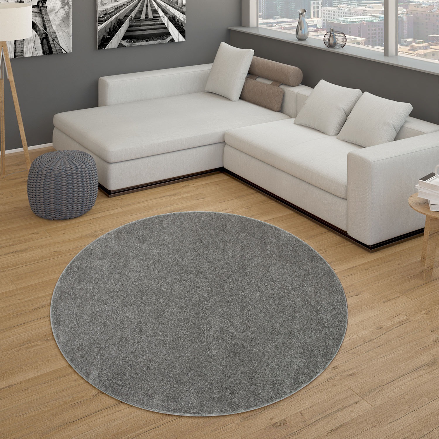 Paco Home Teppich »Porto 890«, rund, 13 mm Höhe, Kurzflor, Uni-Farben, ideal im Wohnzimmer & Schlafzimmer