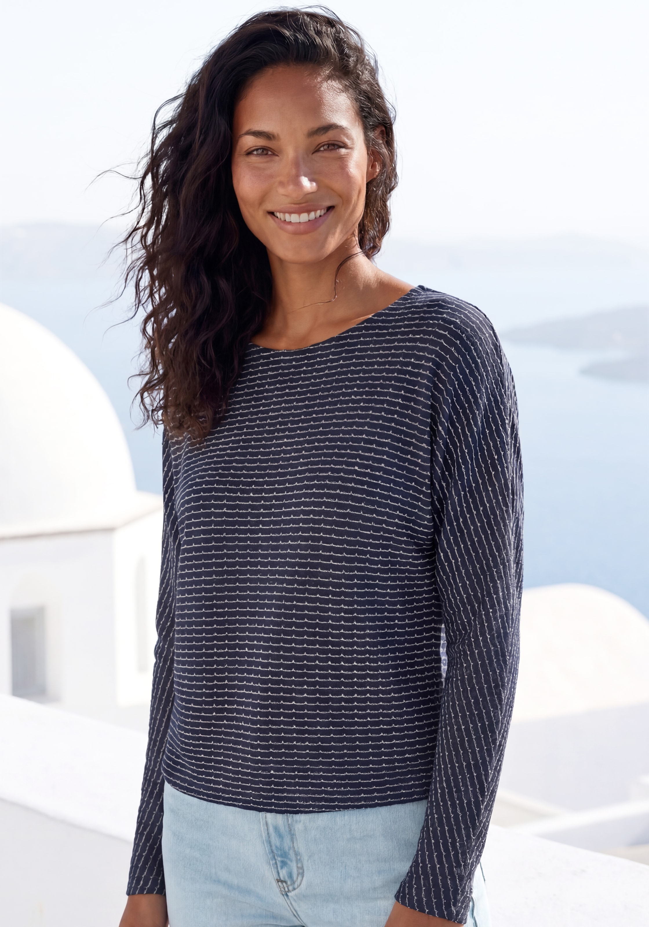 Vivance Langarmshirt »aus sommerlicher Strickqualität« mit Gummizug im Bund