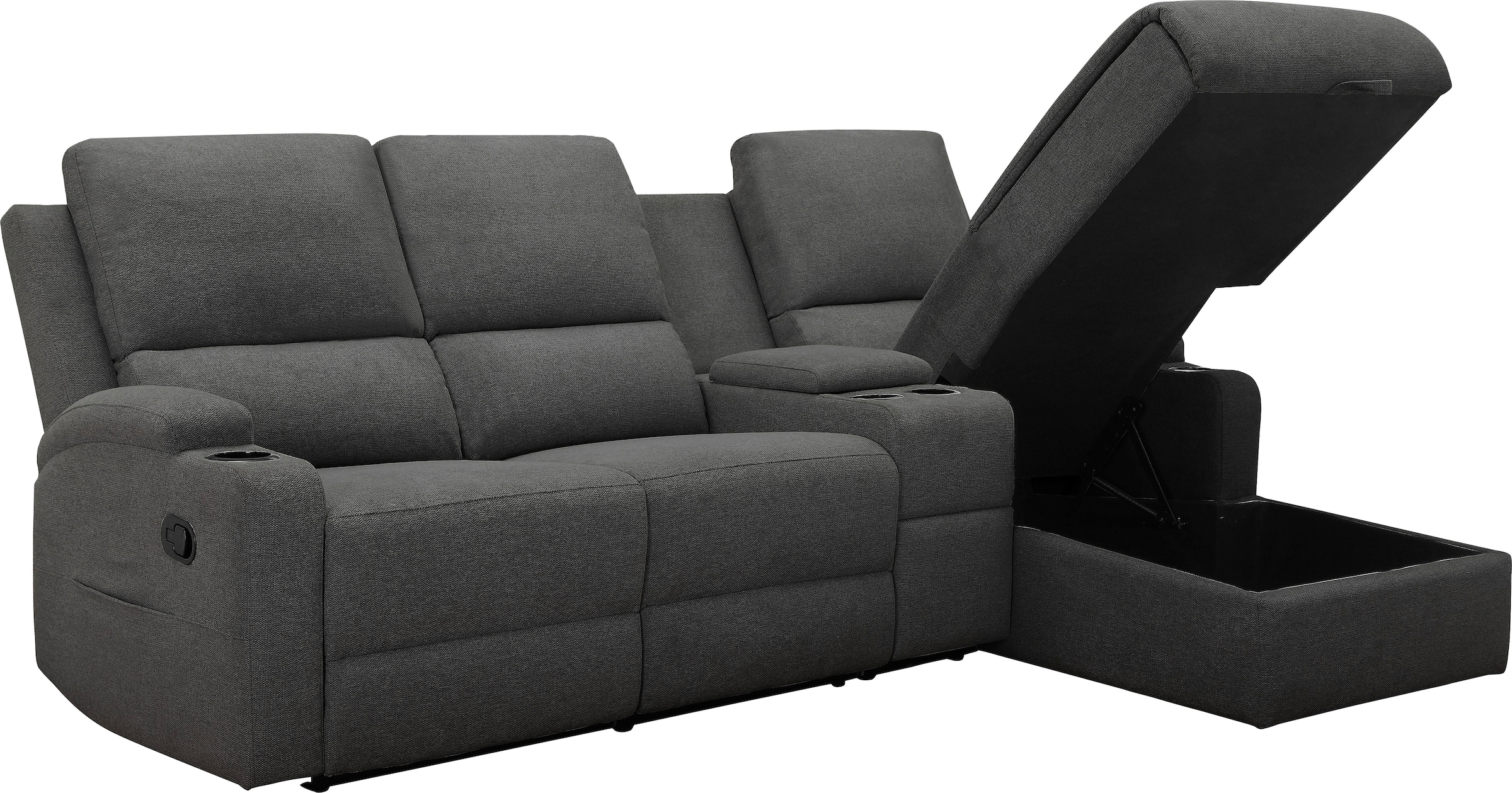 OTTO home Ecksofa »NAPORI Struktur, Multimediasofa, 3er Kinosessel XXL, L-Form« Kinosofa mit Relaxfunktion, Getränkehalter, Staufach und Staukasten
