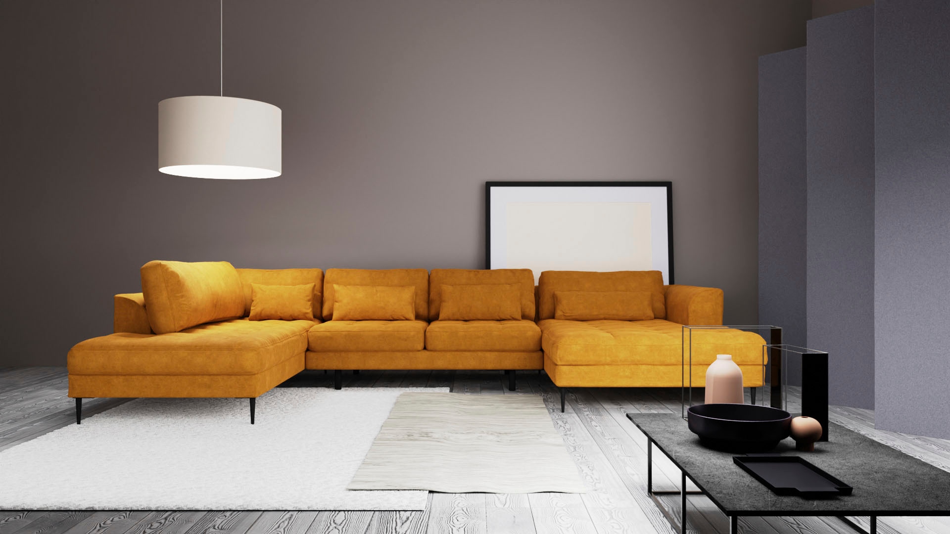 TRENDMANUFAKTUR Wohnlandschaft »Luzi, gemütliches Sofa, extra viel Platz, viele Kissen, OTTOs Choice« Designsofa mit tollem Sitzkomfort, Metallfüße schwarz, Breite 361 cm