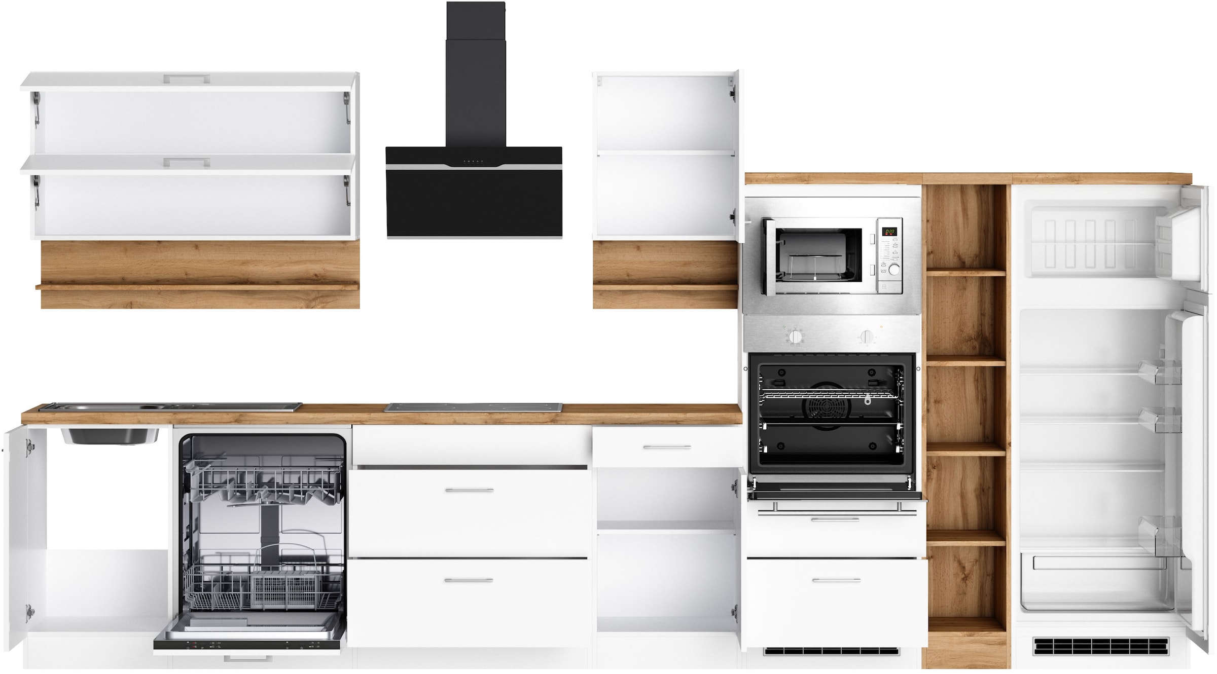 KOCHSTATION Küchenzeile »KS-Milan« 390 cm breit, viel Stauraum, wahlweise mit E-Geräten